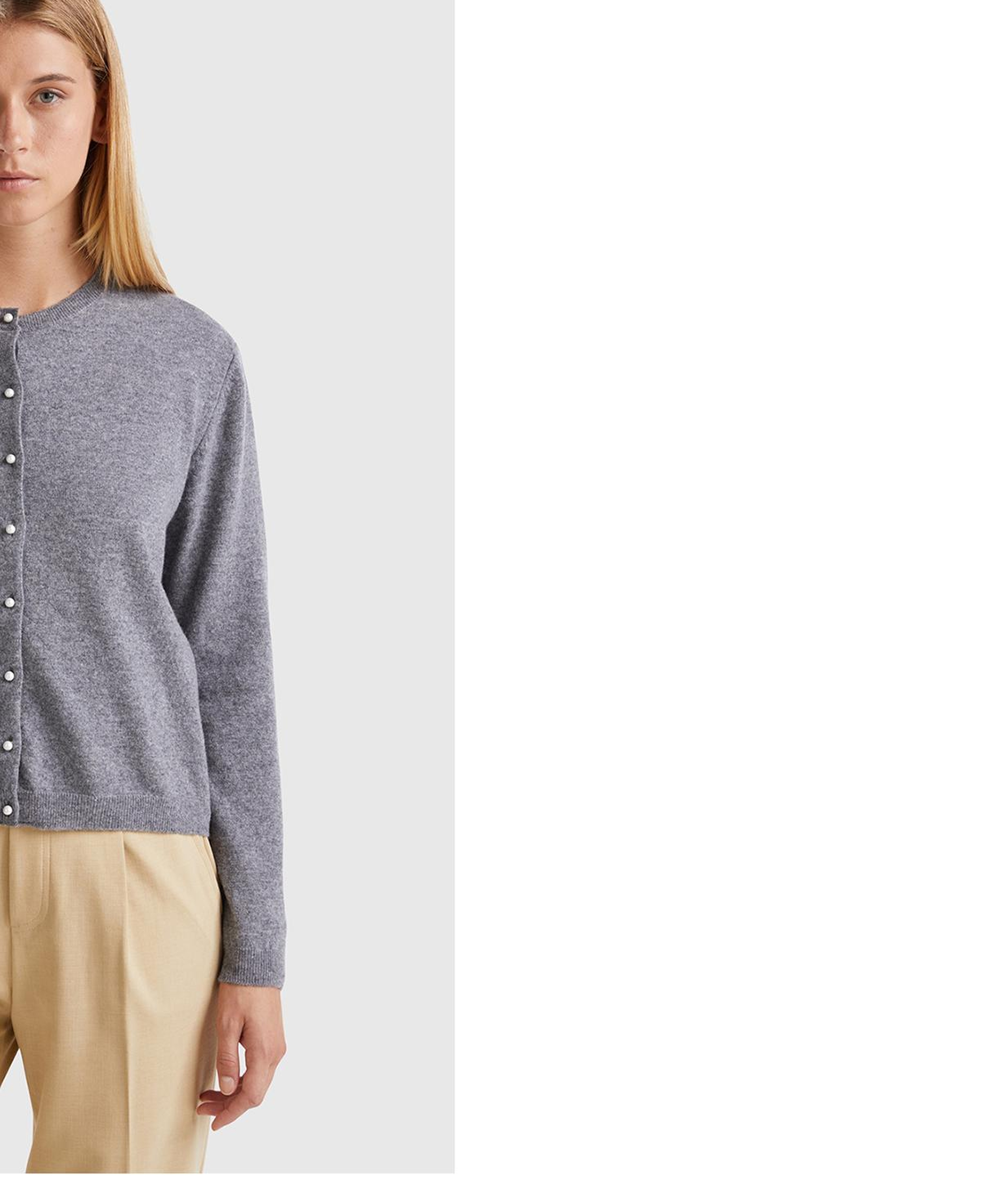 Kadın Antrasit Melanj %100 Merino Bisiklet Yaka İnci Düğmeli  Hırka