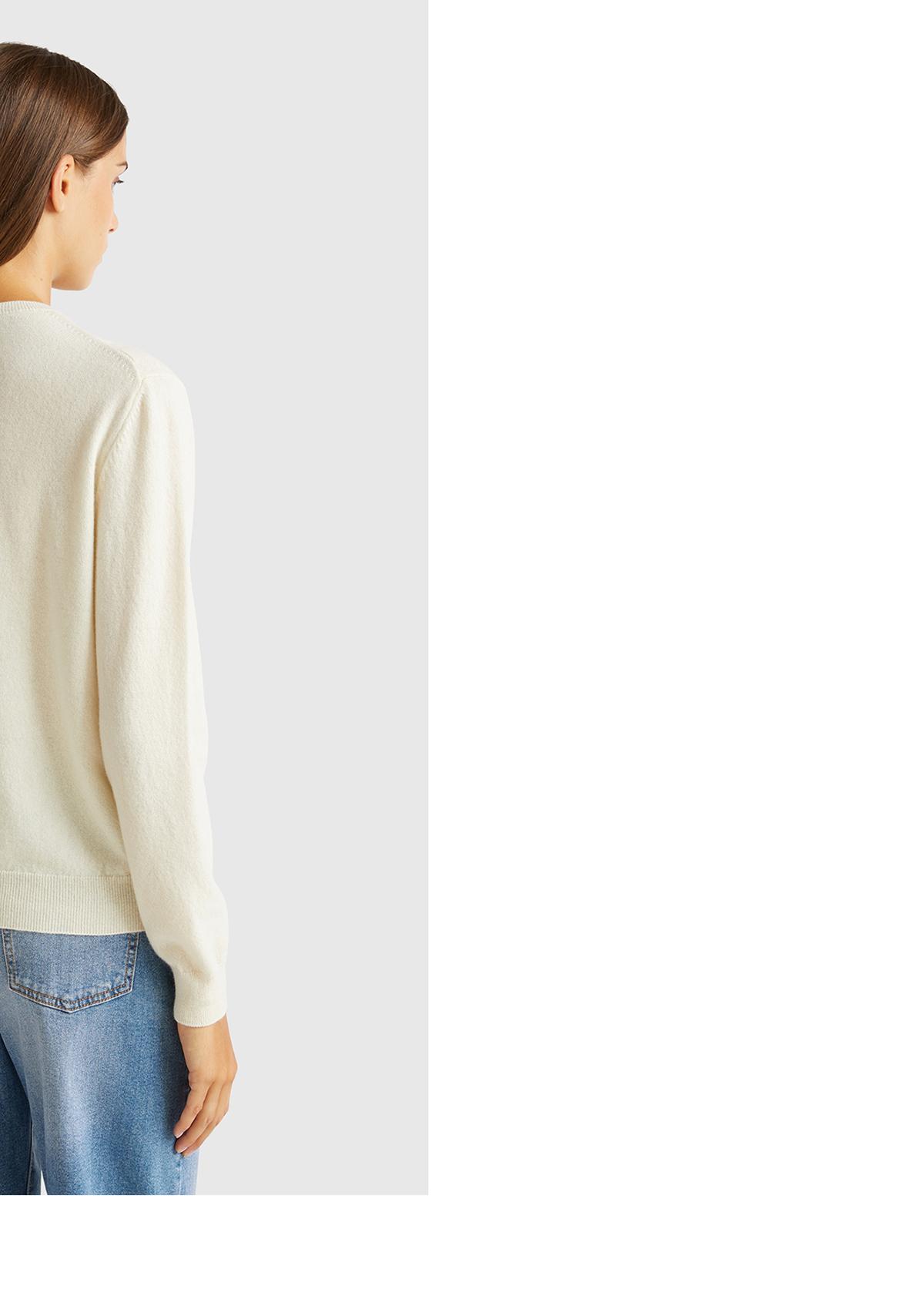 Kadın Krem %100 Merino Bisiklet Yaka Hırka