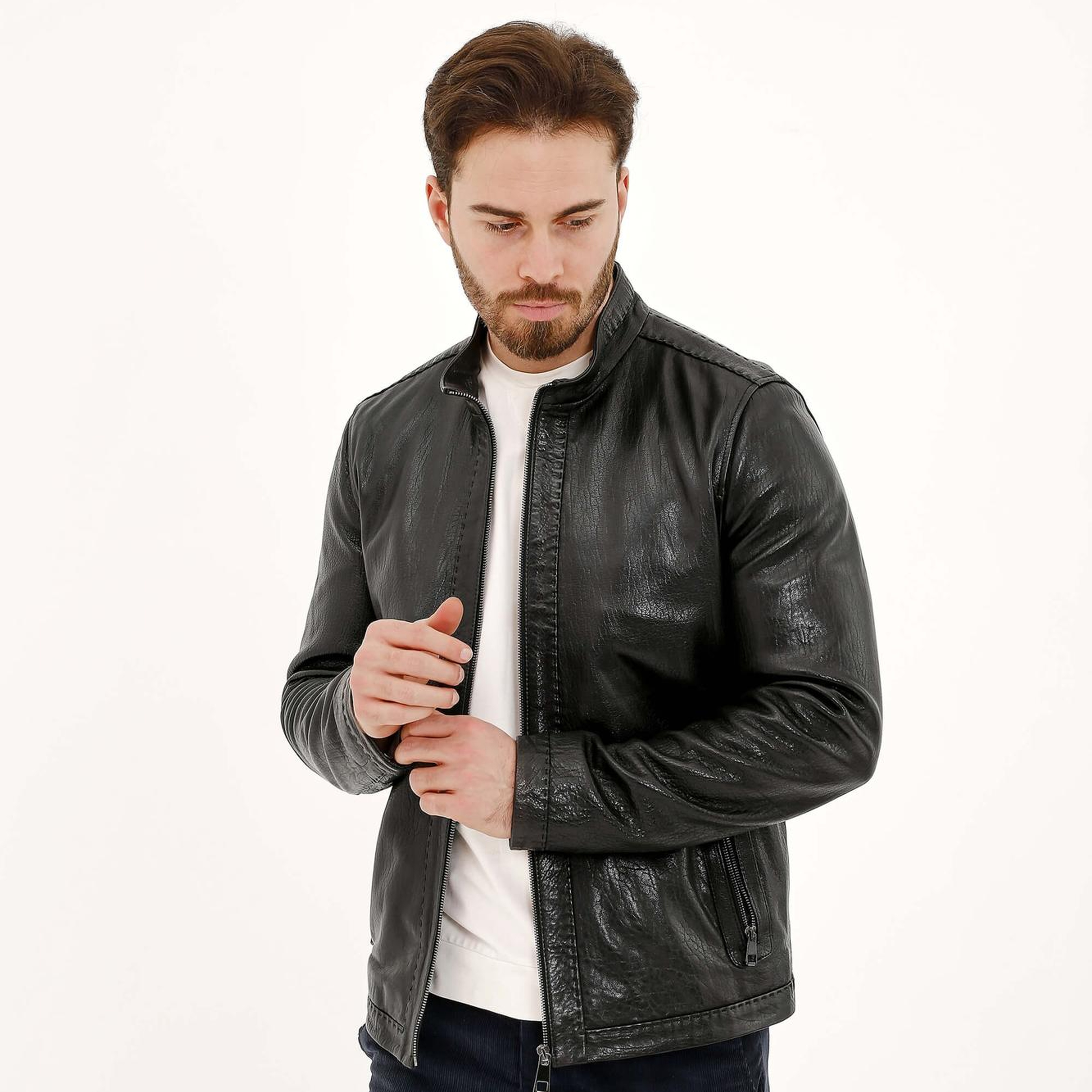 Tamer Tanca Erkek Hakiki Deri Siyah Deri Mont