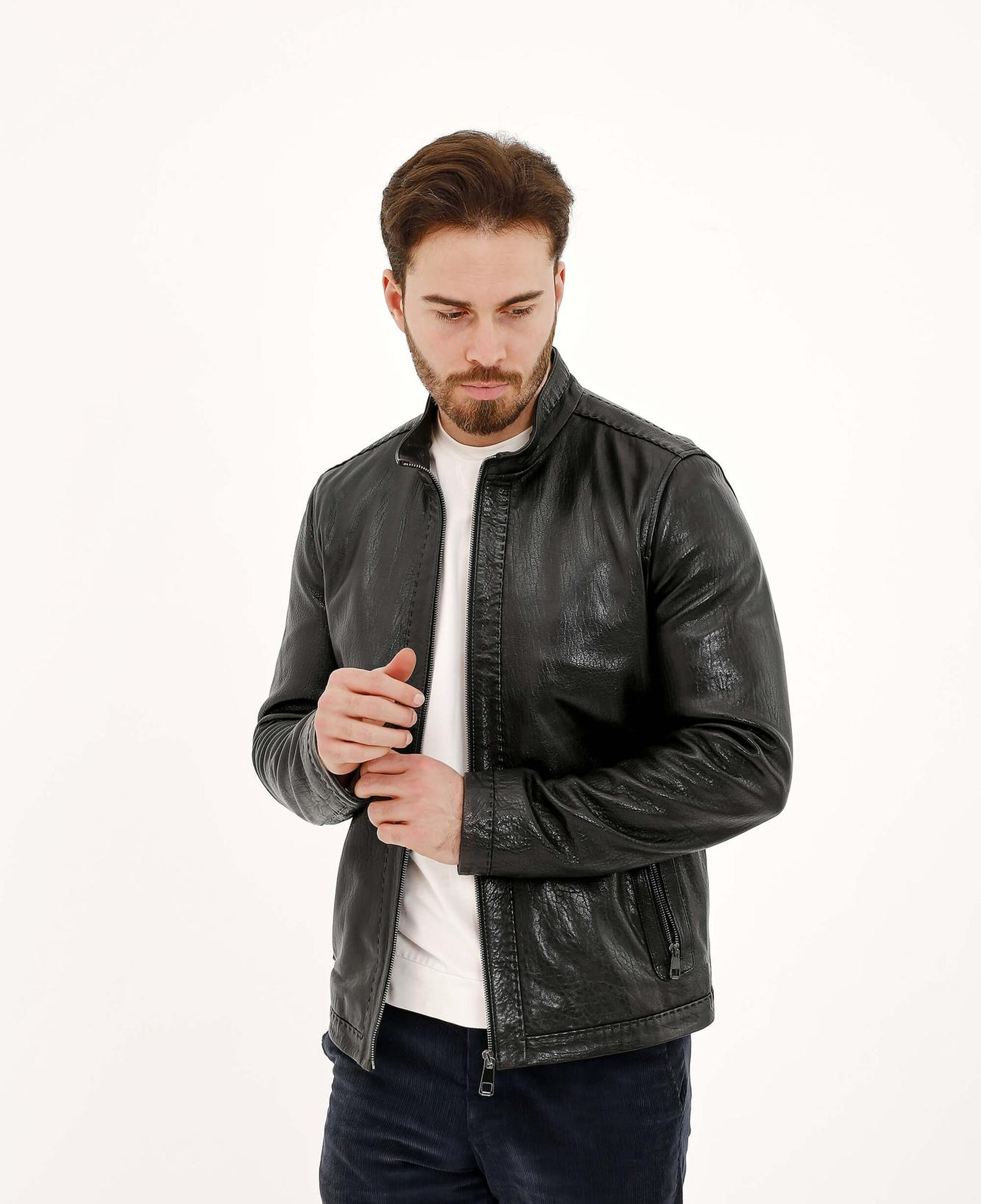 Tamer Tanca Erkek Hakiki Deri Siyah Deri Mont