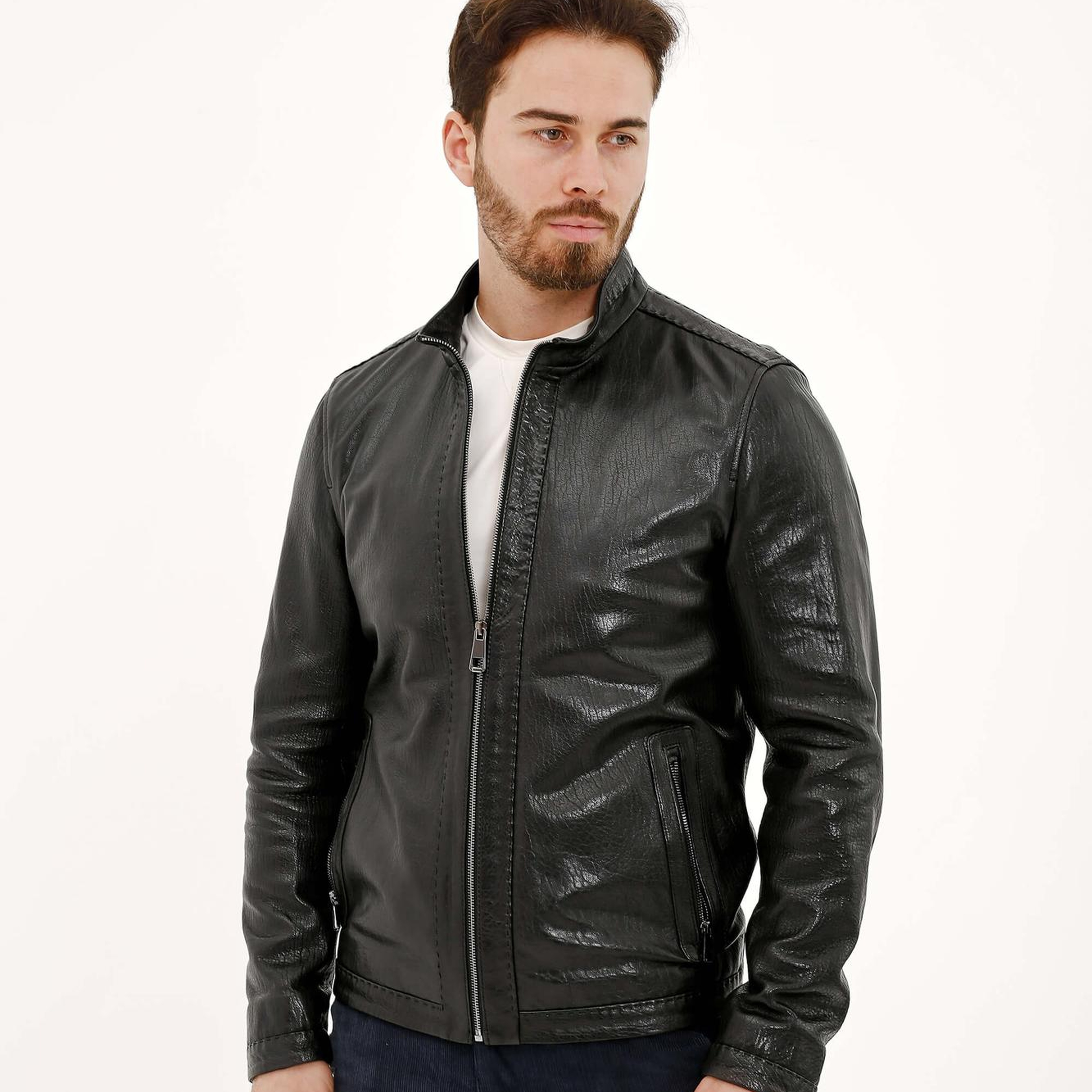 Tamer Tanca Erkek Hakiki Deri Siyah Deri Mont