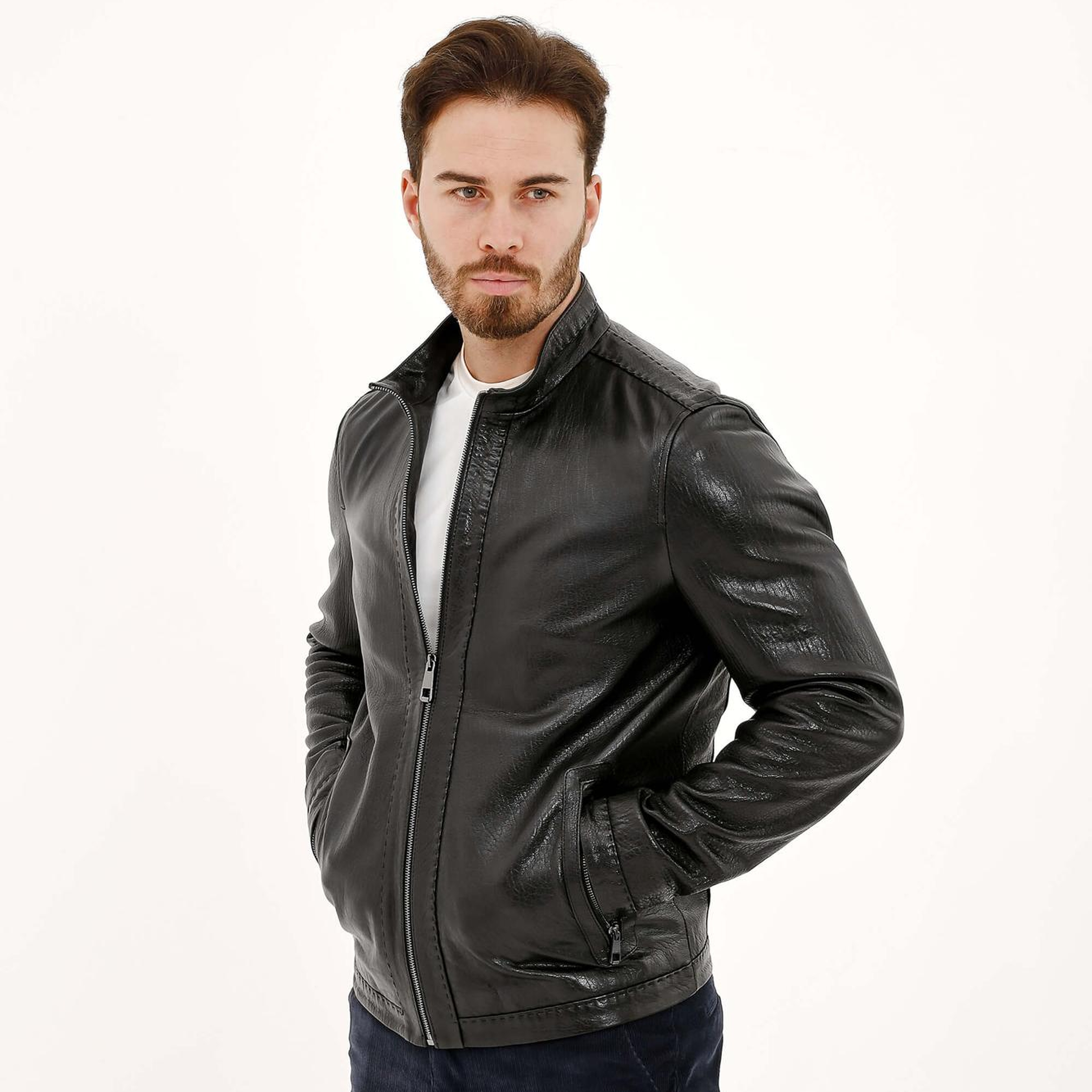 Tamer Tanca Erkek Hakiki Deri Siyah Deri Mont