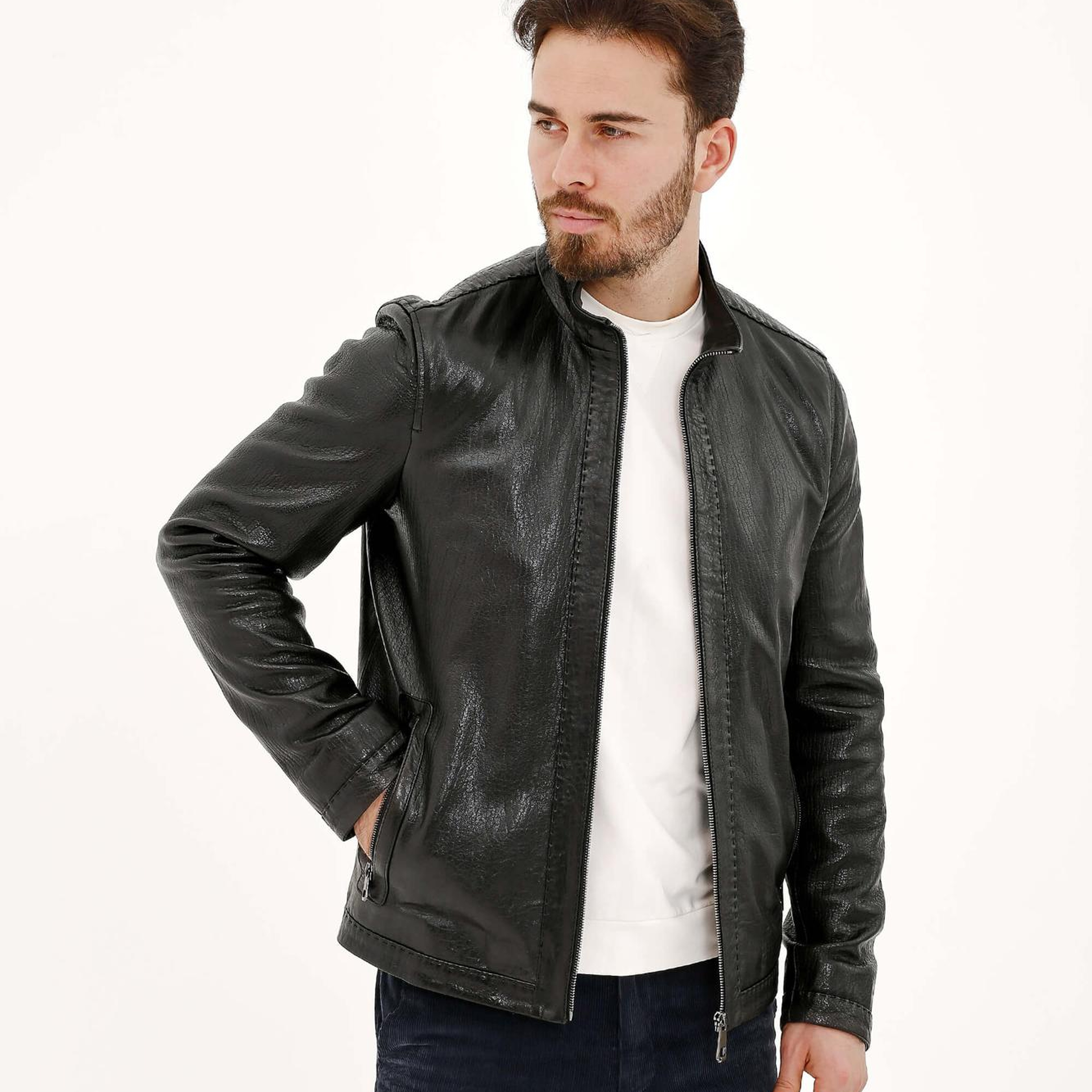 Tamer Tanca Erkek Hakiki Deri Siyah Deri Mont