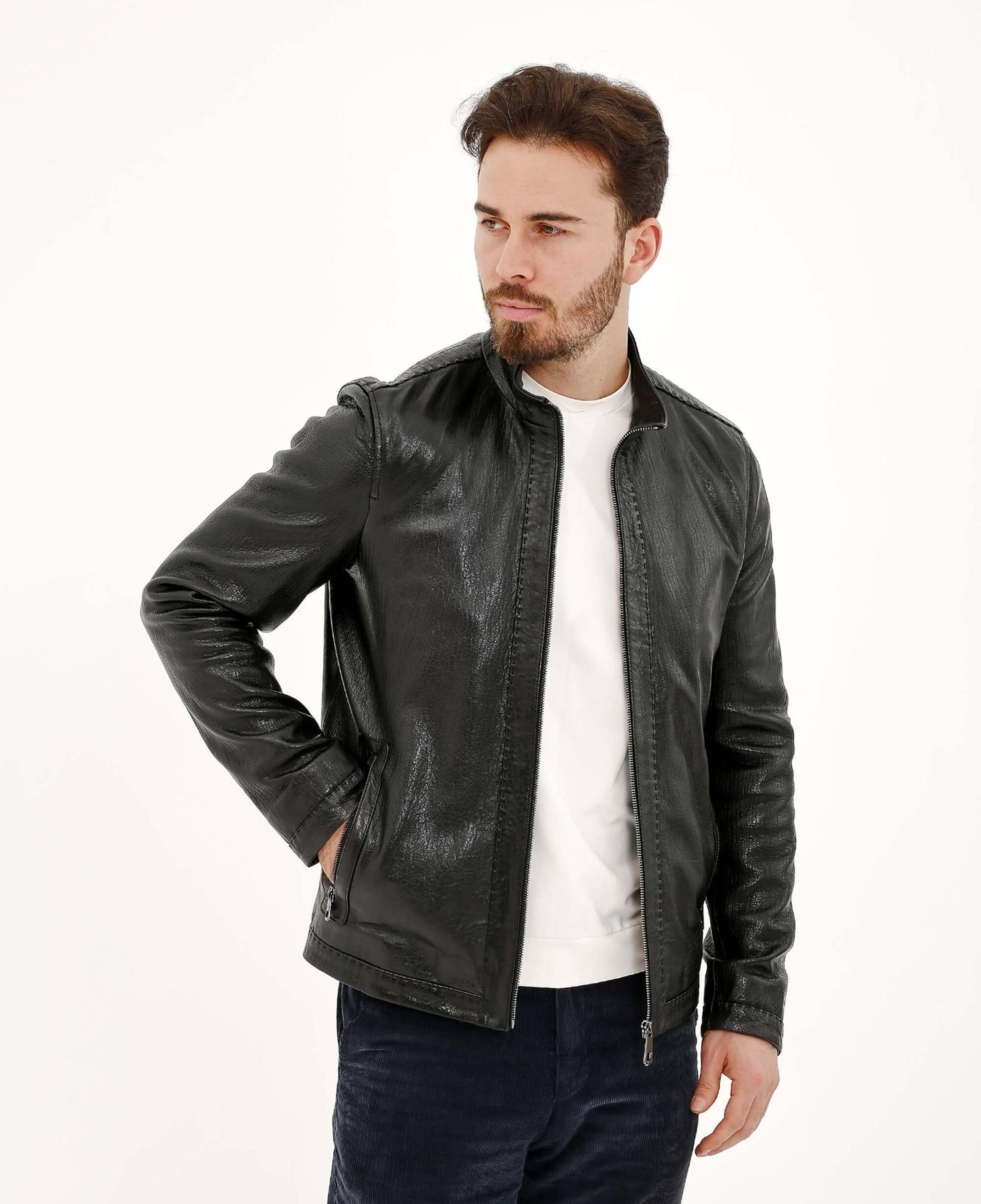 Tamer Tanca Erkek Hakiki Deri Siyah Deri Mont