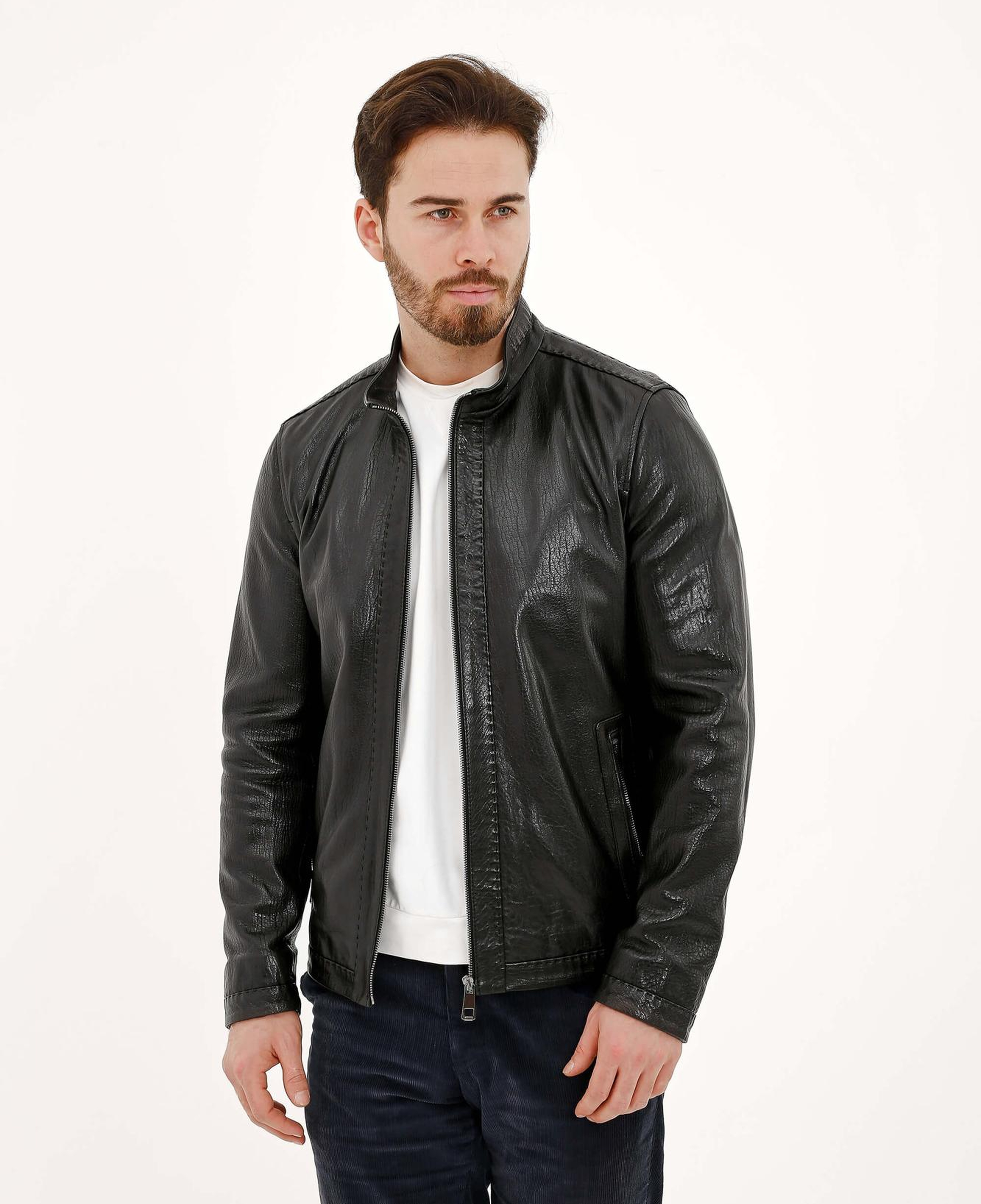 Tamer Tanca Erkek Hakiki Deri Siyah Deri Mont