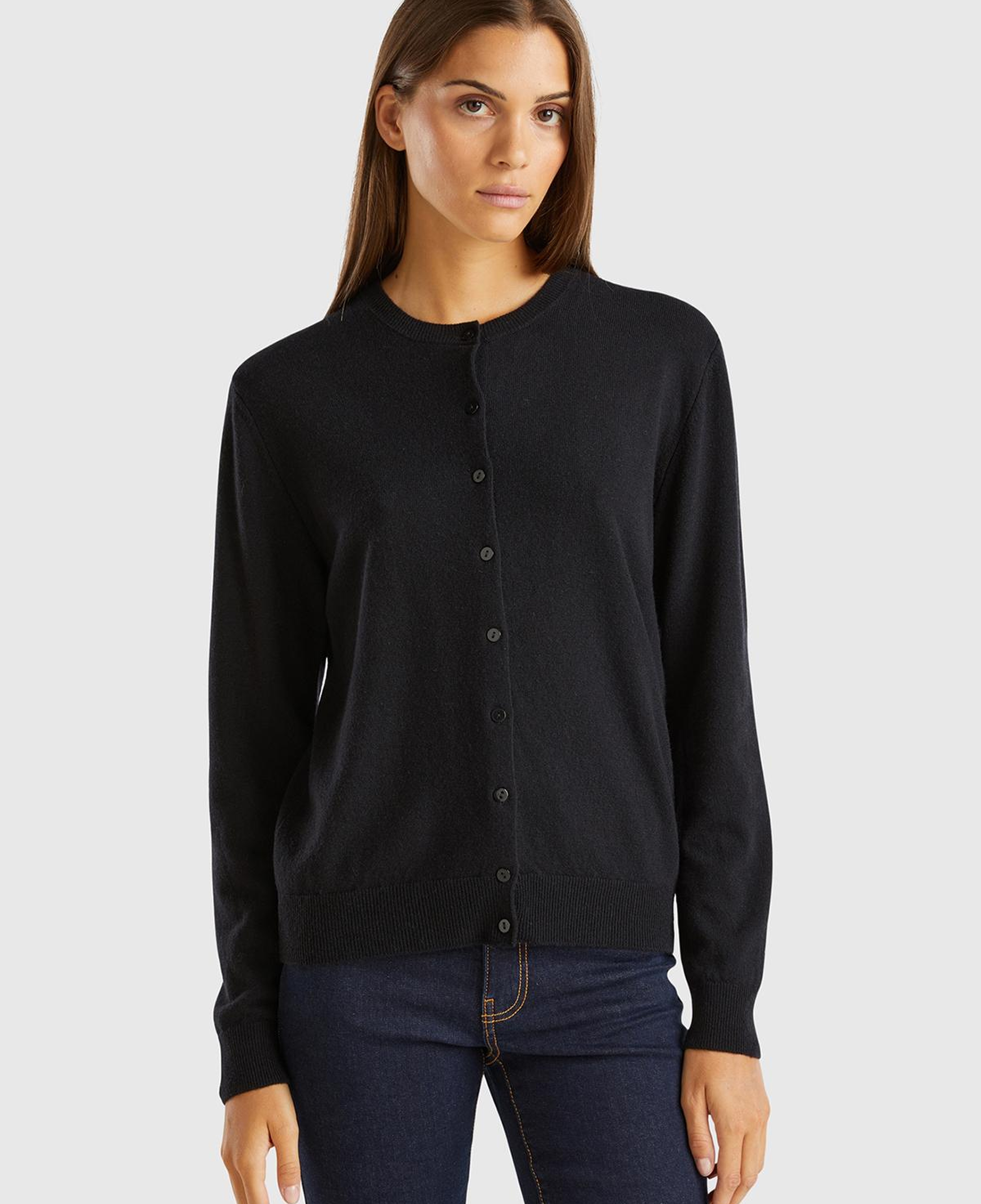 Kadın Siyah %100 Merino Bisiklet Yaka  Hırka