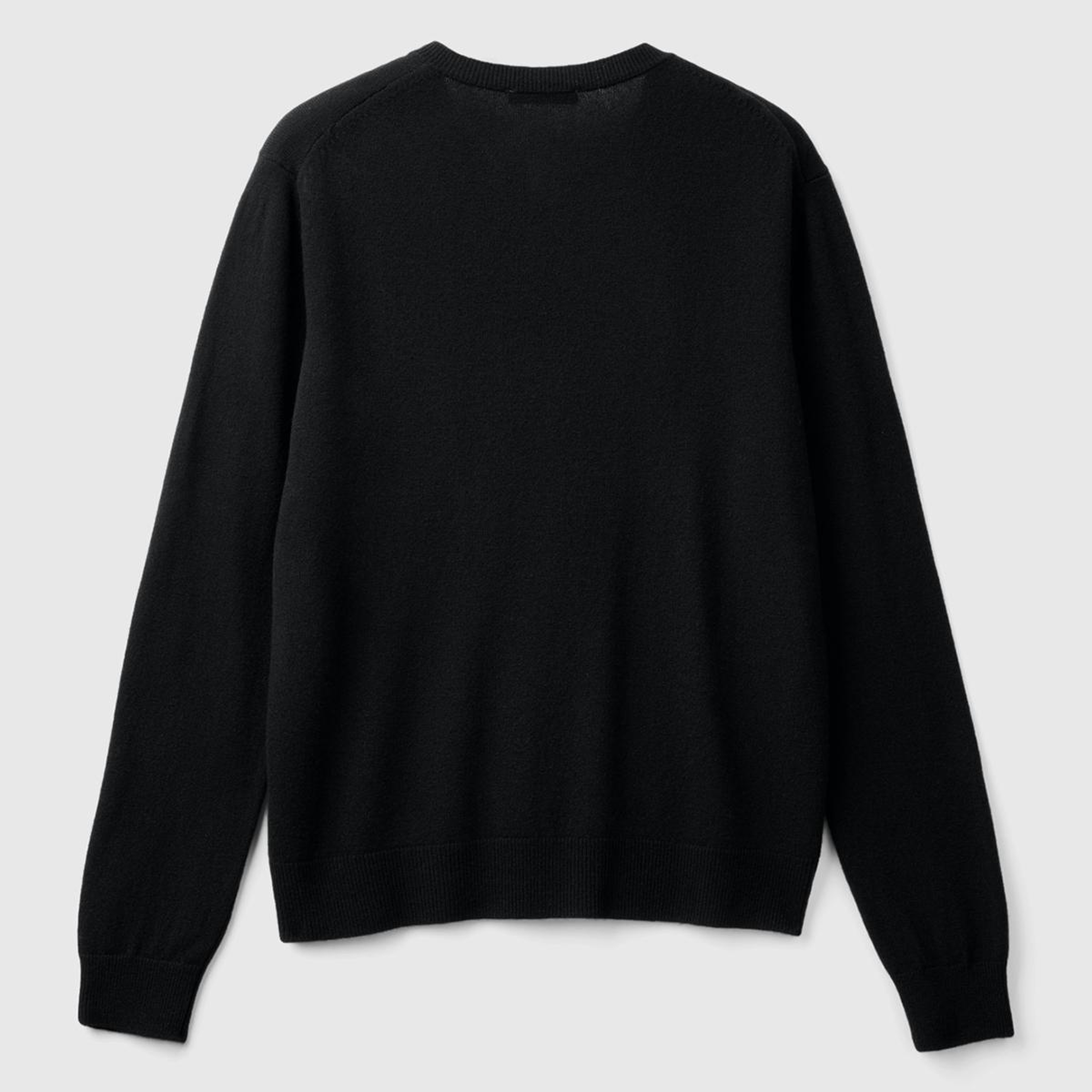 Kadın Siyah %100 Merino Bisiklet Yaka  Hırka