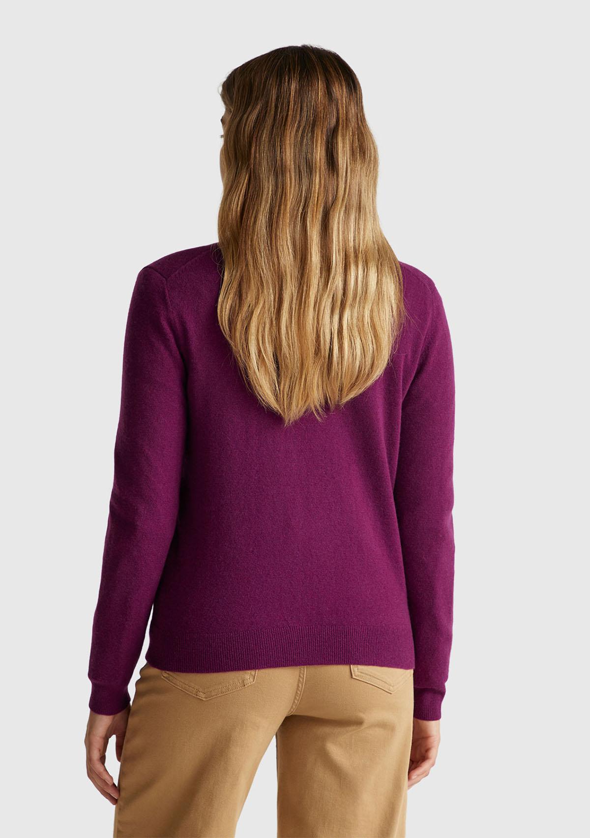 Kadın Mürdüm %100 Merino Bisiklet Yaka  Hırka