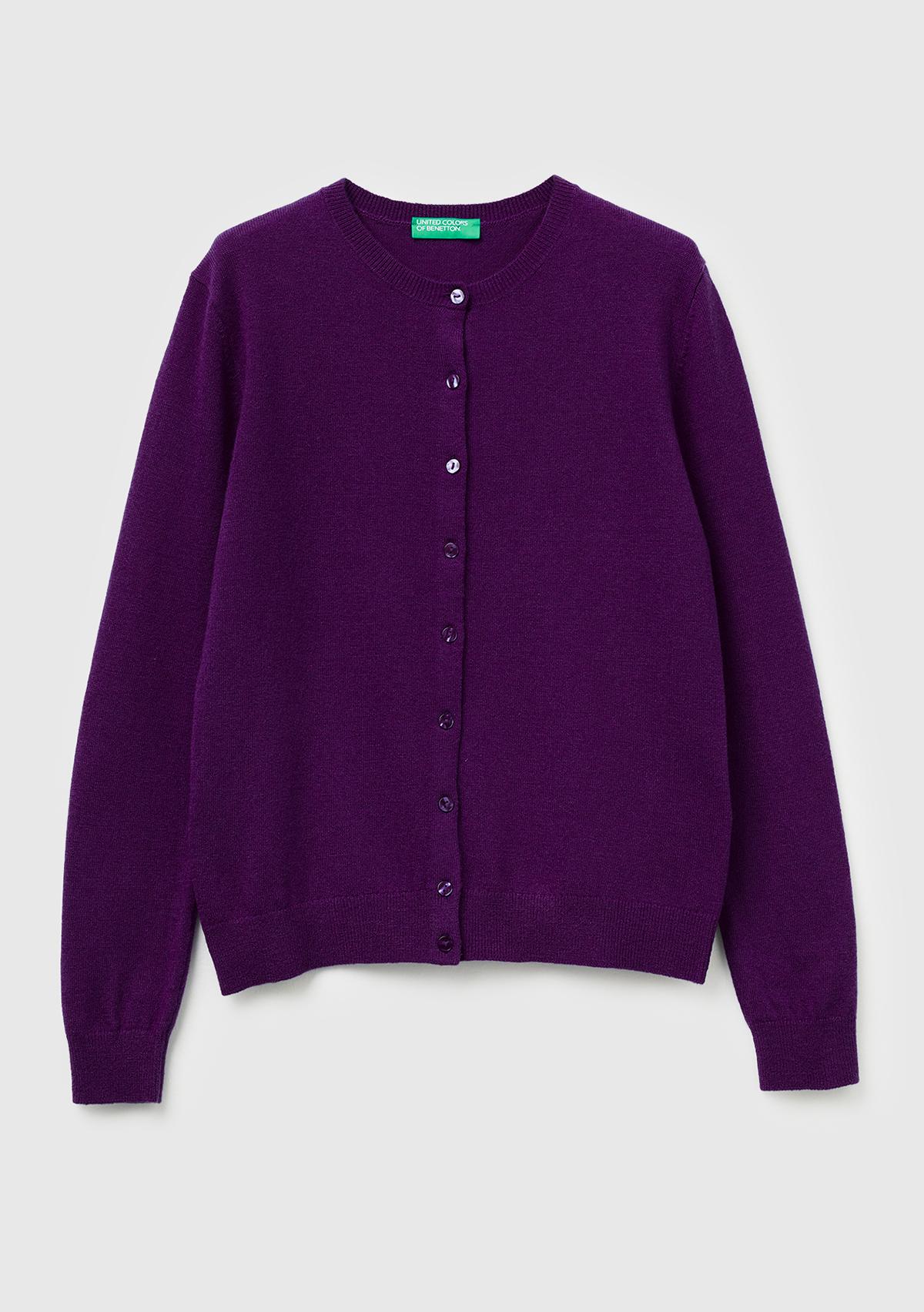 Kadın Mürdüm %100 Merino Bisiklet Yaka  Hırka