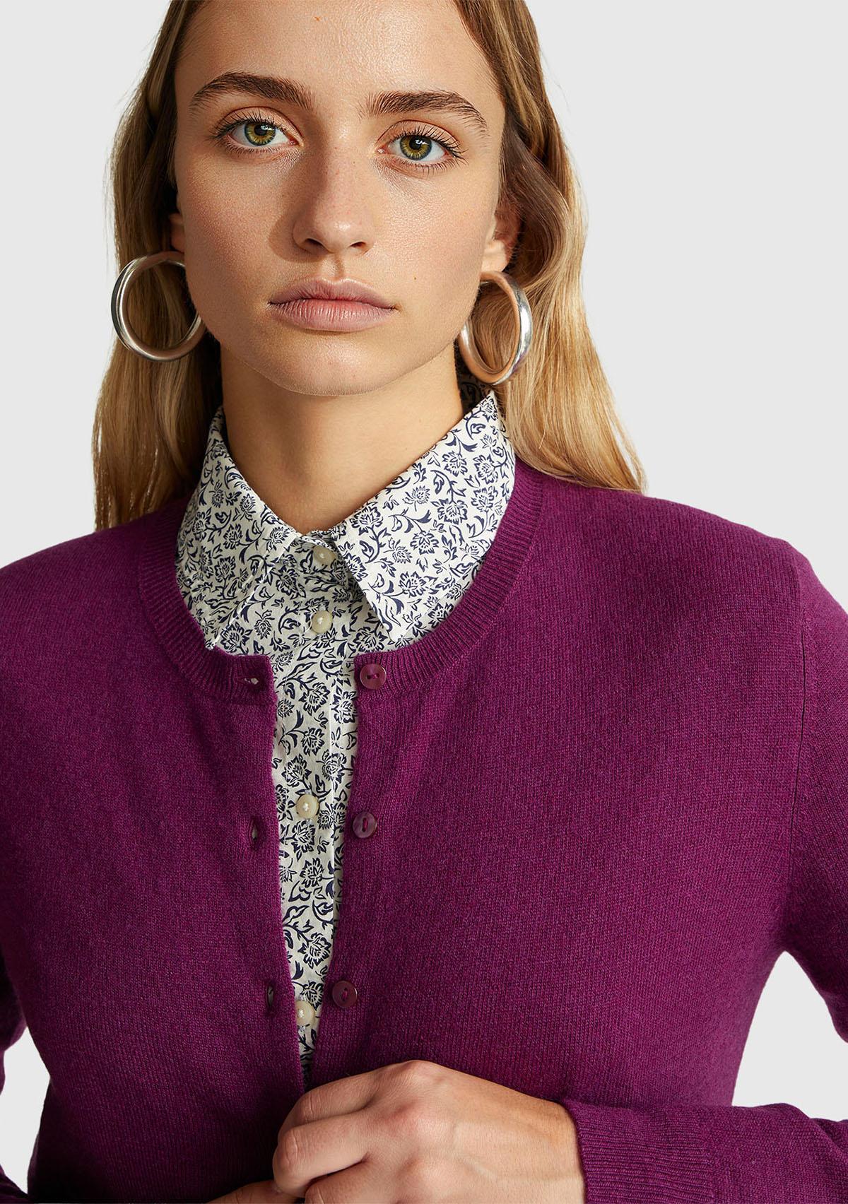 Kadın Mürdüm %100 Merino Bisiklet Yaka  Hırka