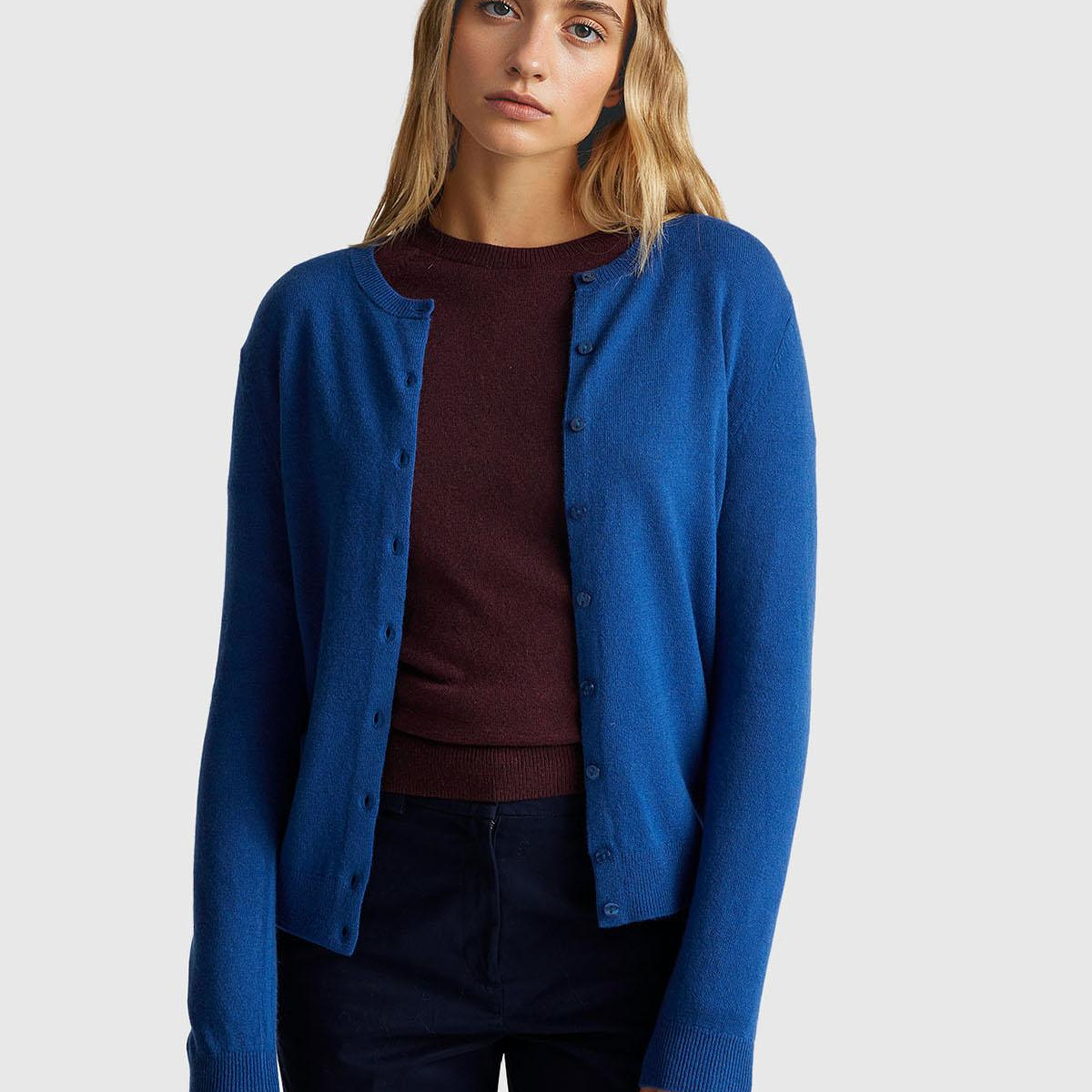 Kadın Koyu Mavi %100 Merino Bisiklet Yaka  Hırka