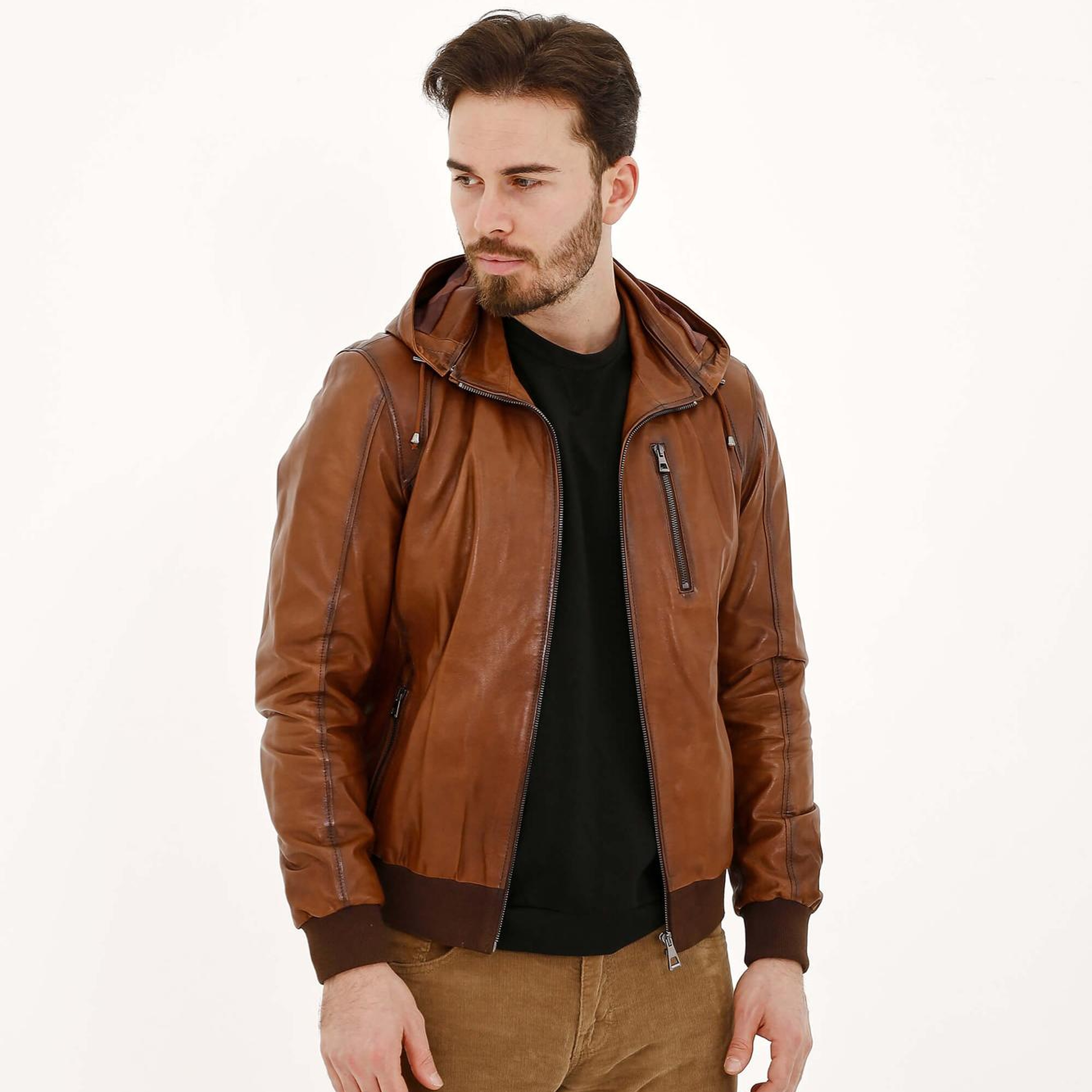 Tamer Tanca Erkek Hakiki Deri Kahverengi Deri Mont