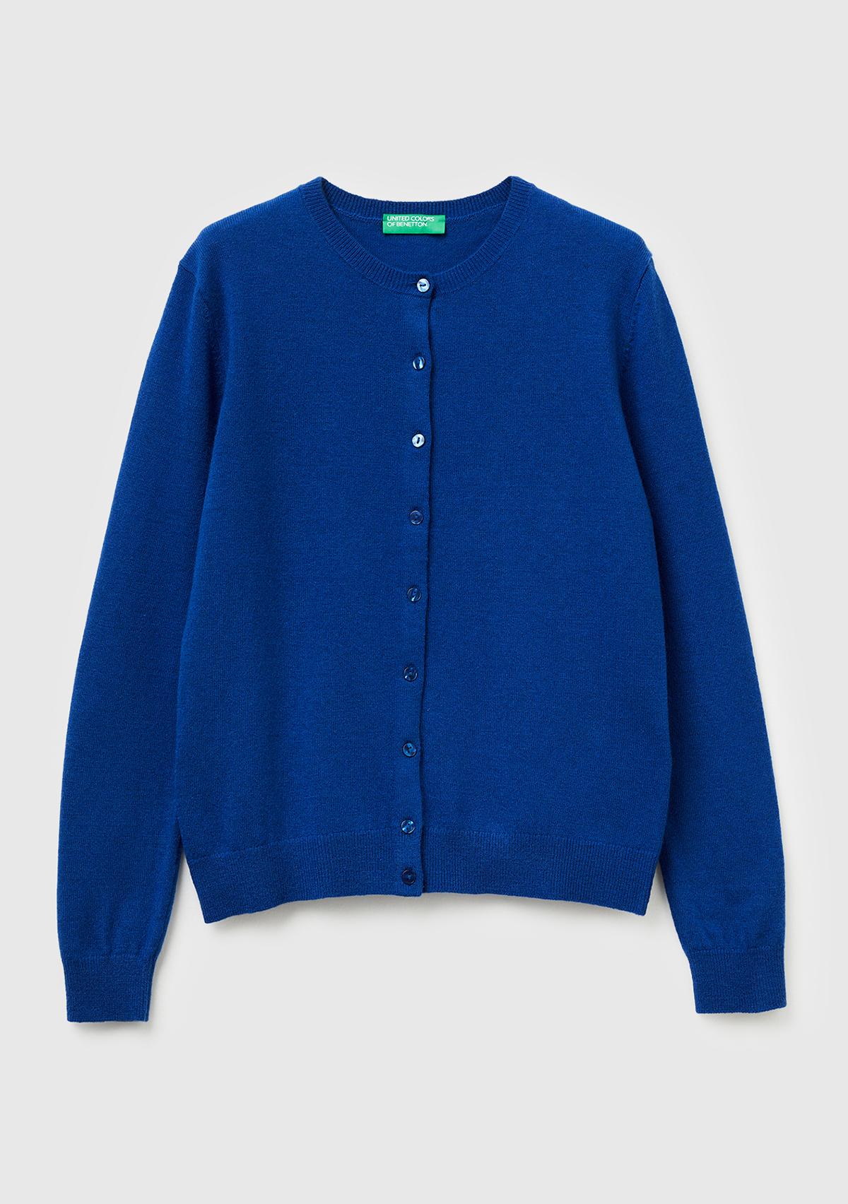 Kadın Koyu Mavi %100 Merino Bisiklet Yaka  Hırka