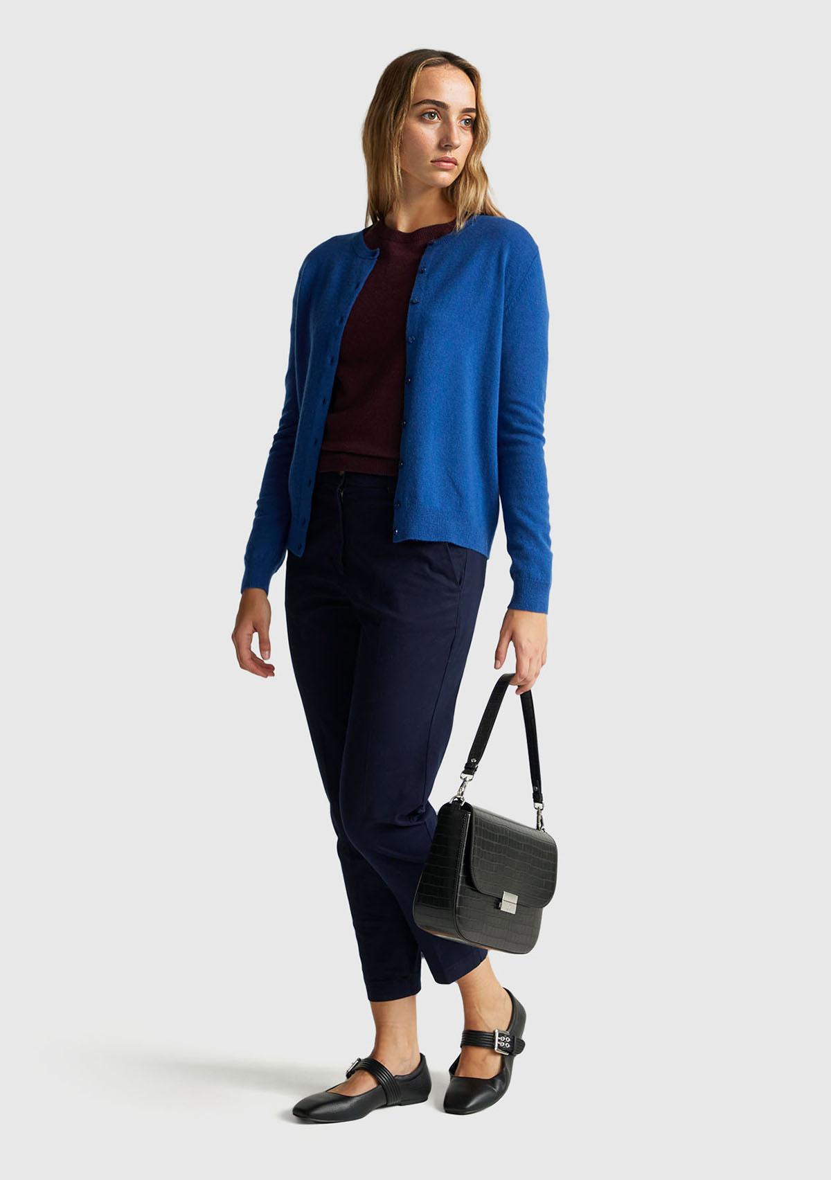 Kadın Koyu Mavi %100 Merino Bisiklet Yaka  Hırka