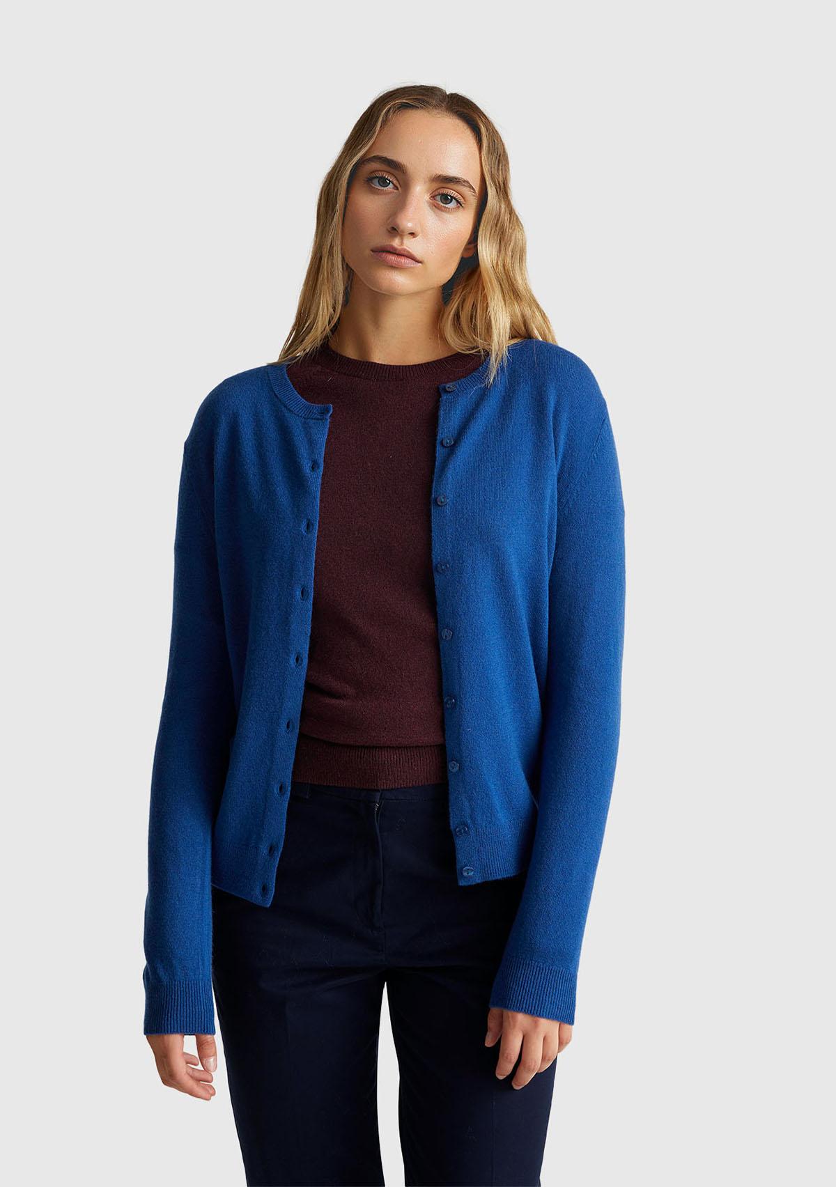 Kadın Koyu Mavi %100 Merino Bisiklet Yaka  Hırka