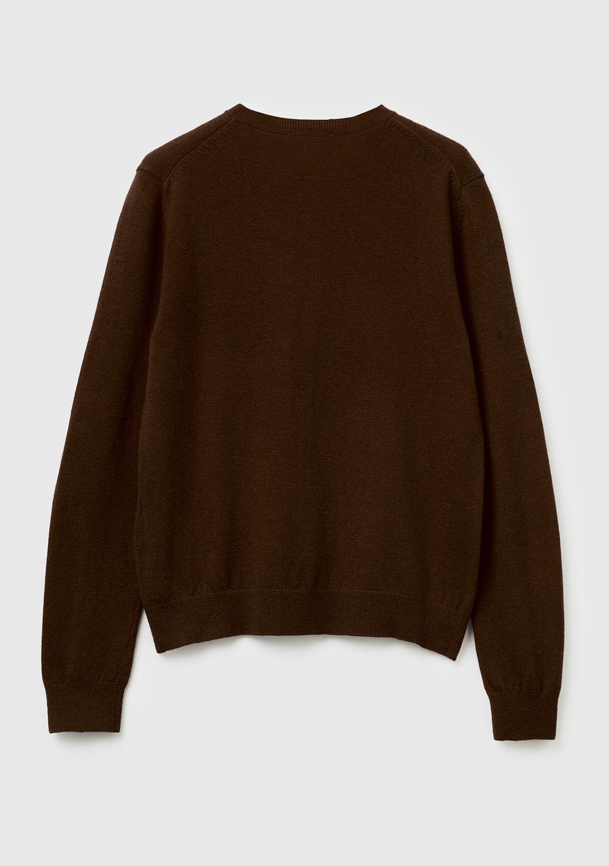 Kadın Koyu Kahverengi %100 Merino Bisiklet Yaka  Hırka