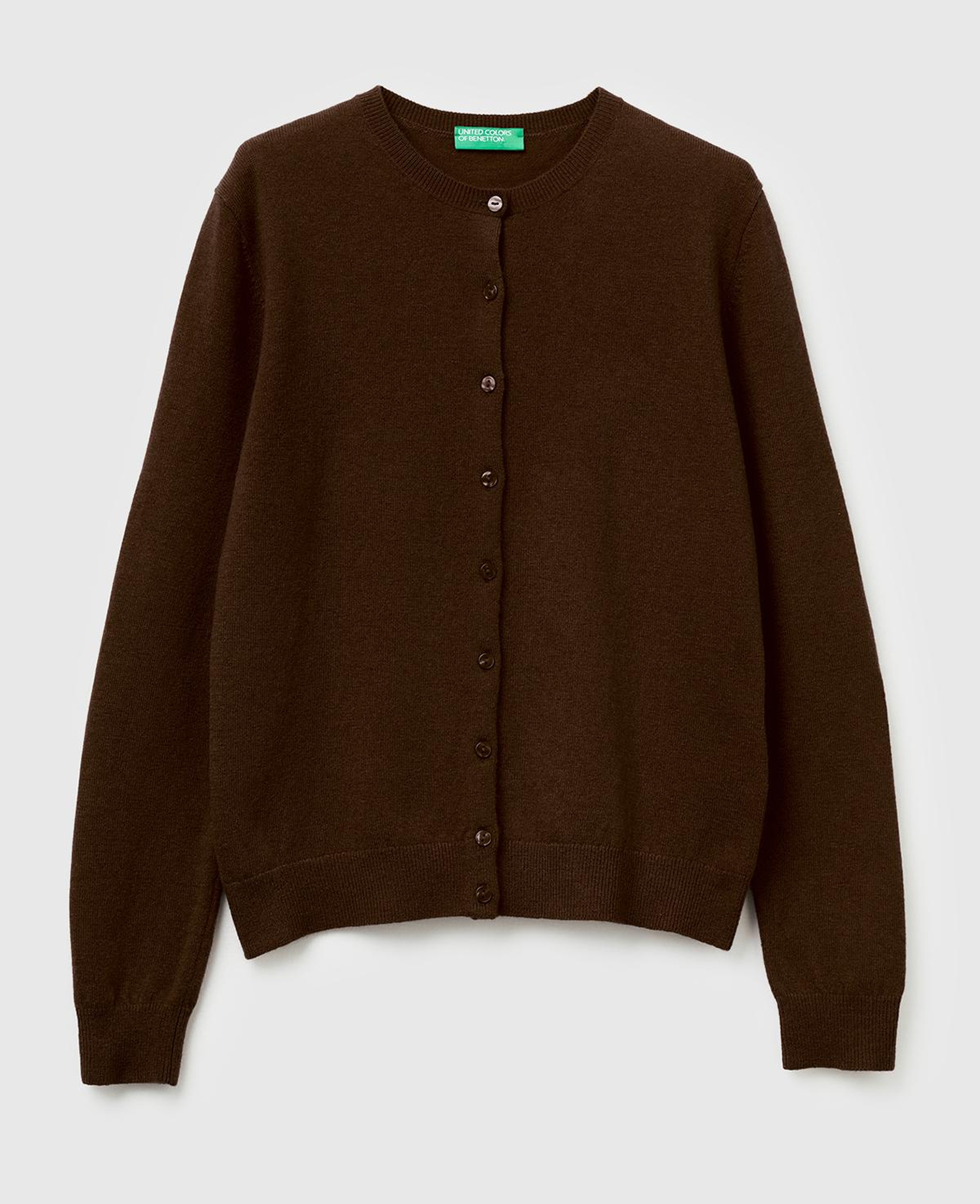 Kadın Koyu Kahverengi %100 Merino Bisiklet Yaka  Hırka