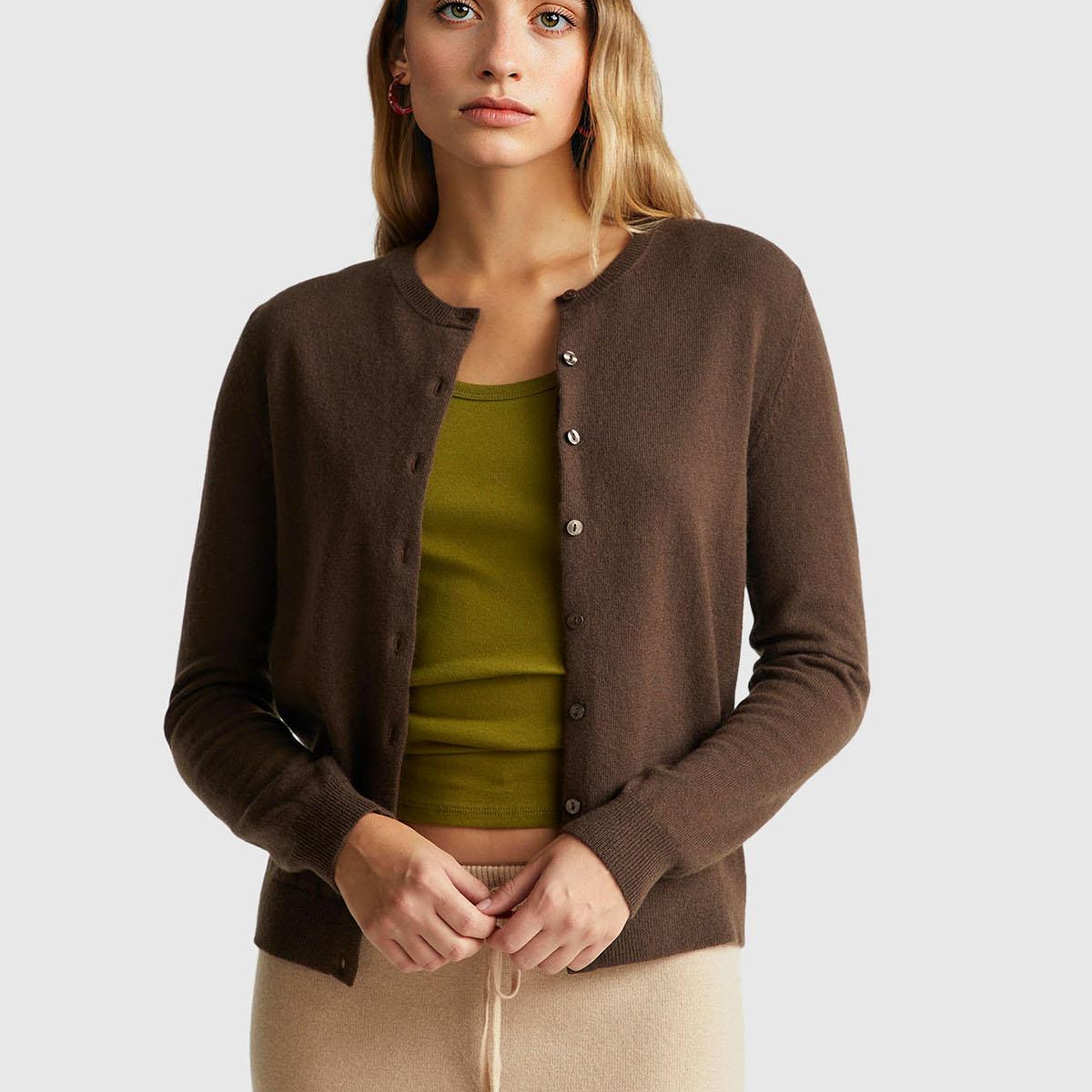 Kadın Koyu Kahverengi %100 Merino Bisiklet Yaka  Hırka