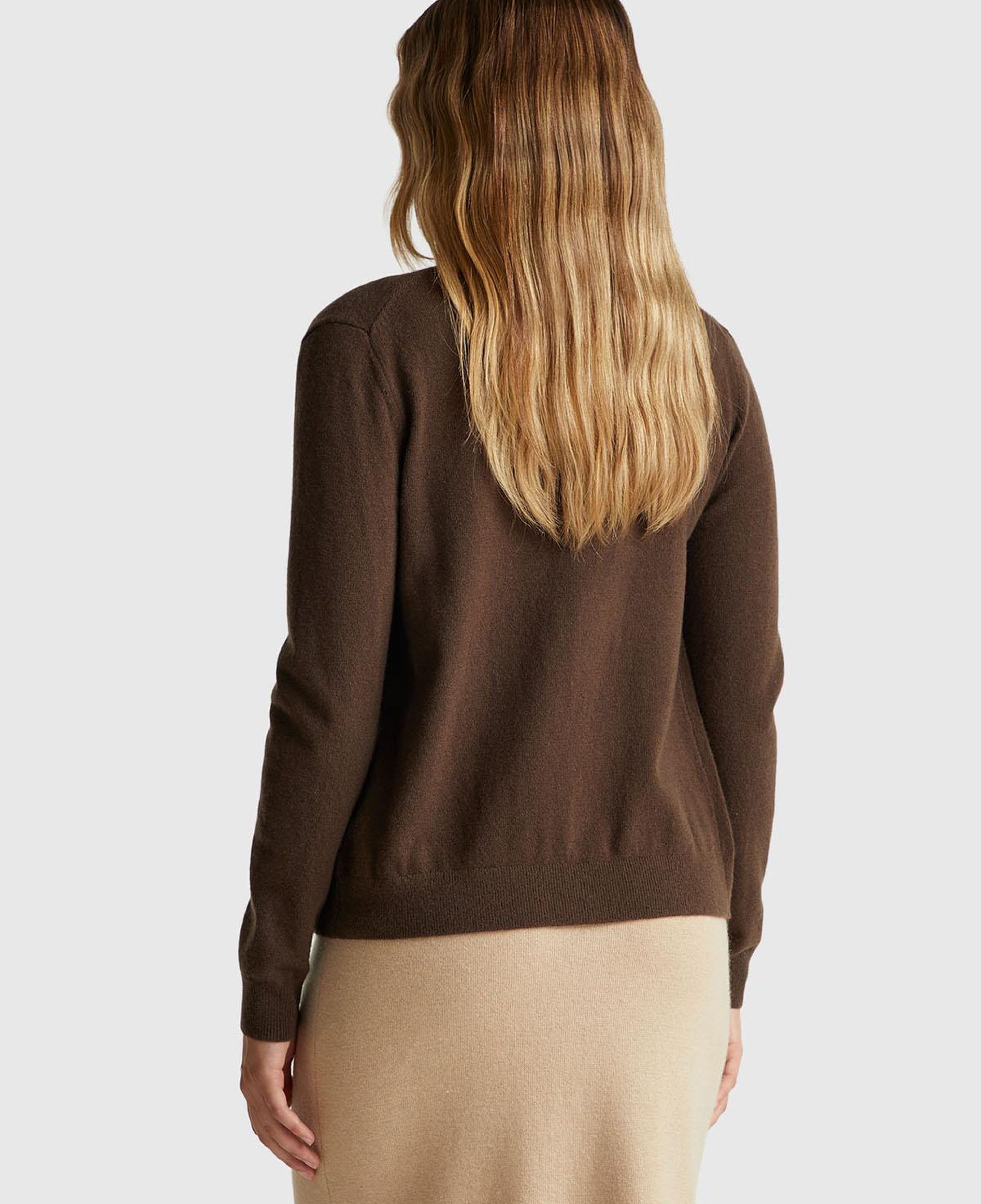 Kadın Koyu Kahverengi %100 Merino Bisiklet Yaka  Hırka