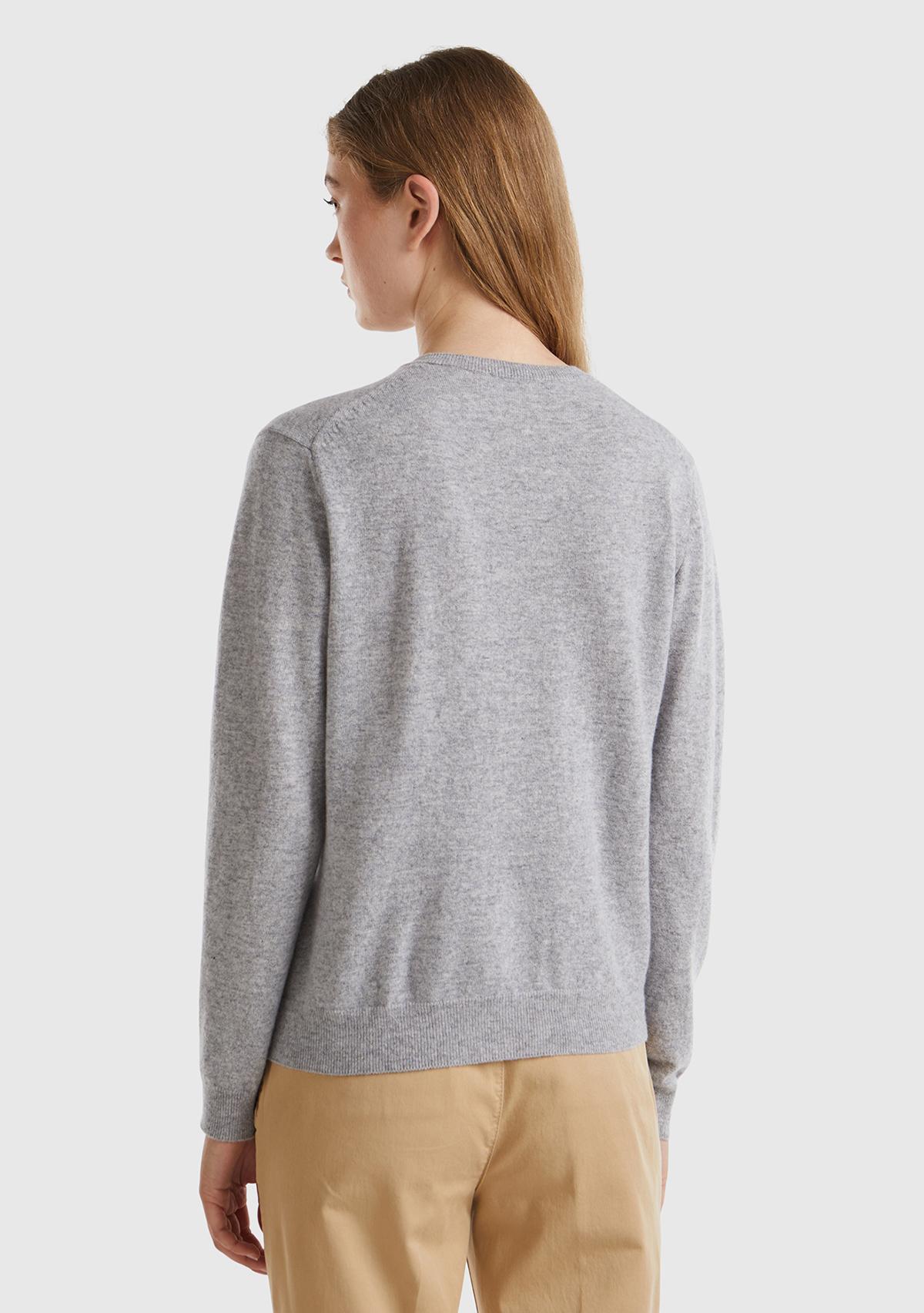 Kadın Gri Melanj %100 Merino Bisiklet Yaka  Hırka