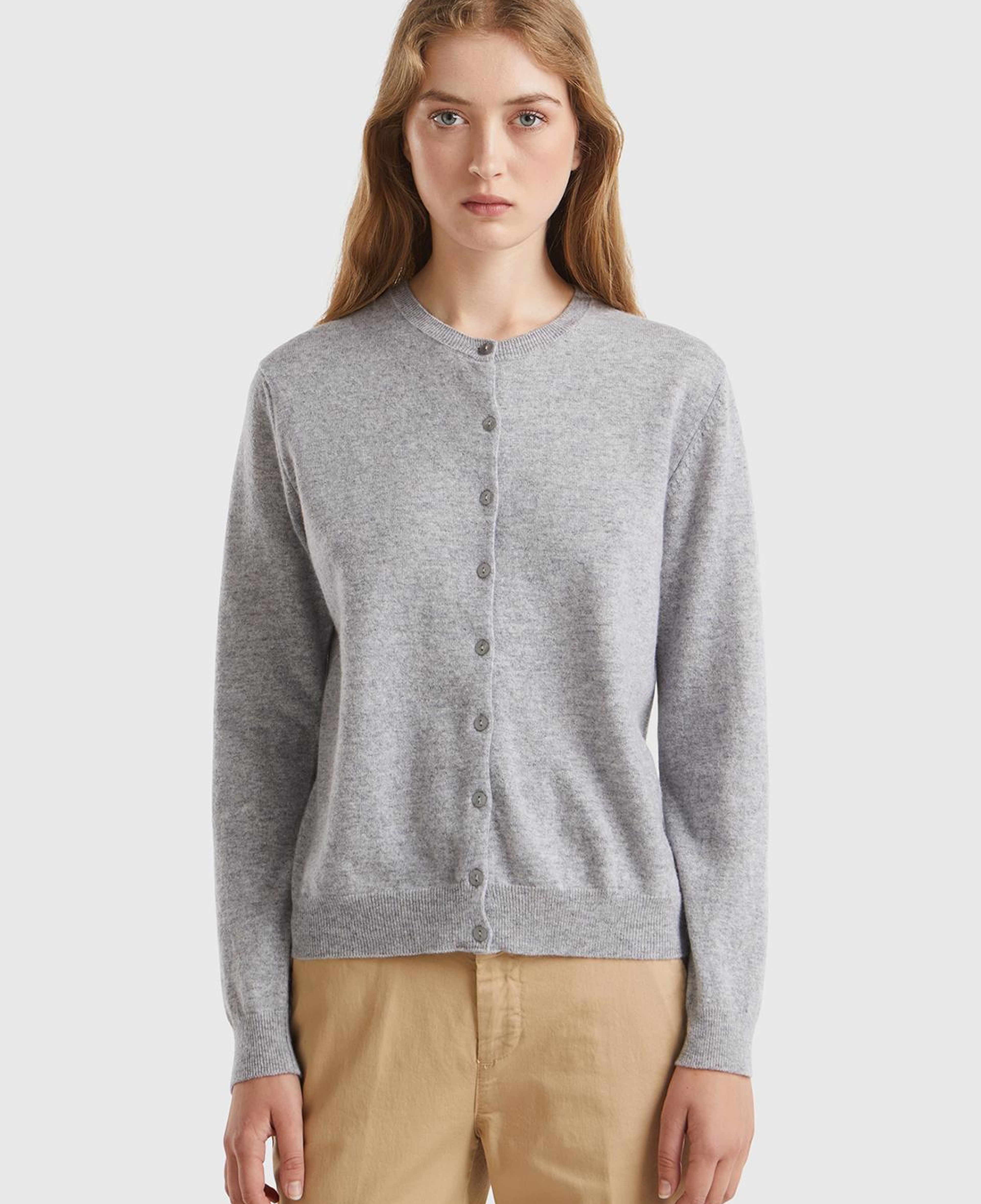 Kadın Gri Melanj %100 Merino Bisiklet Yaka  Hırka