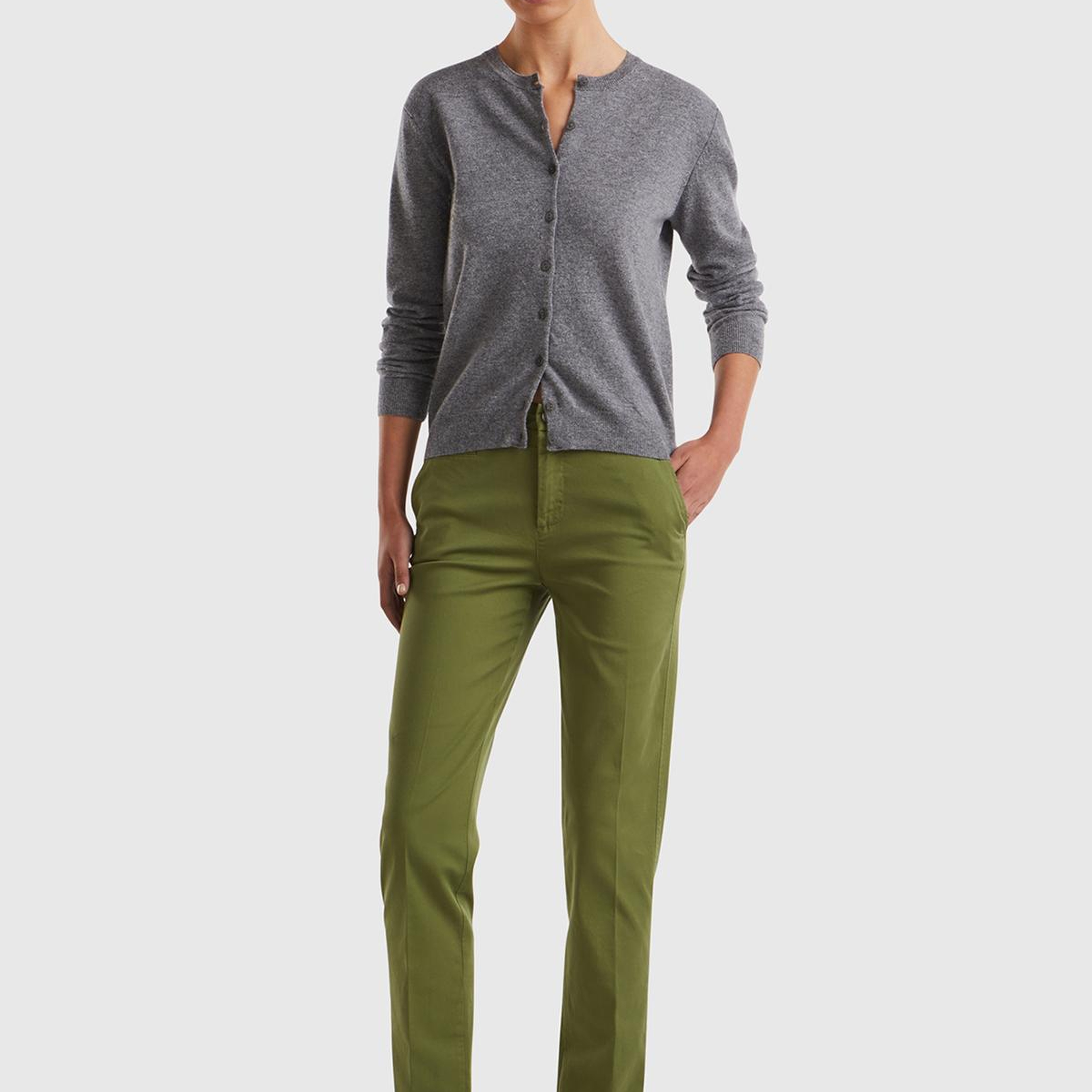 Kadın Antrasit Melanj %100 Merino Bisiklet Yaka  Hırka