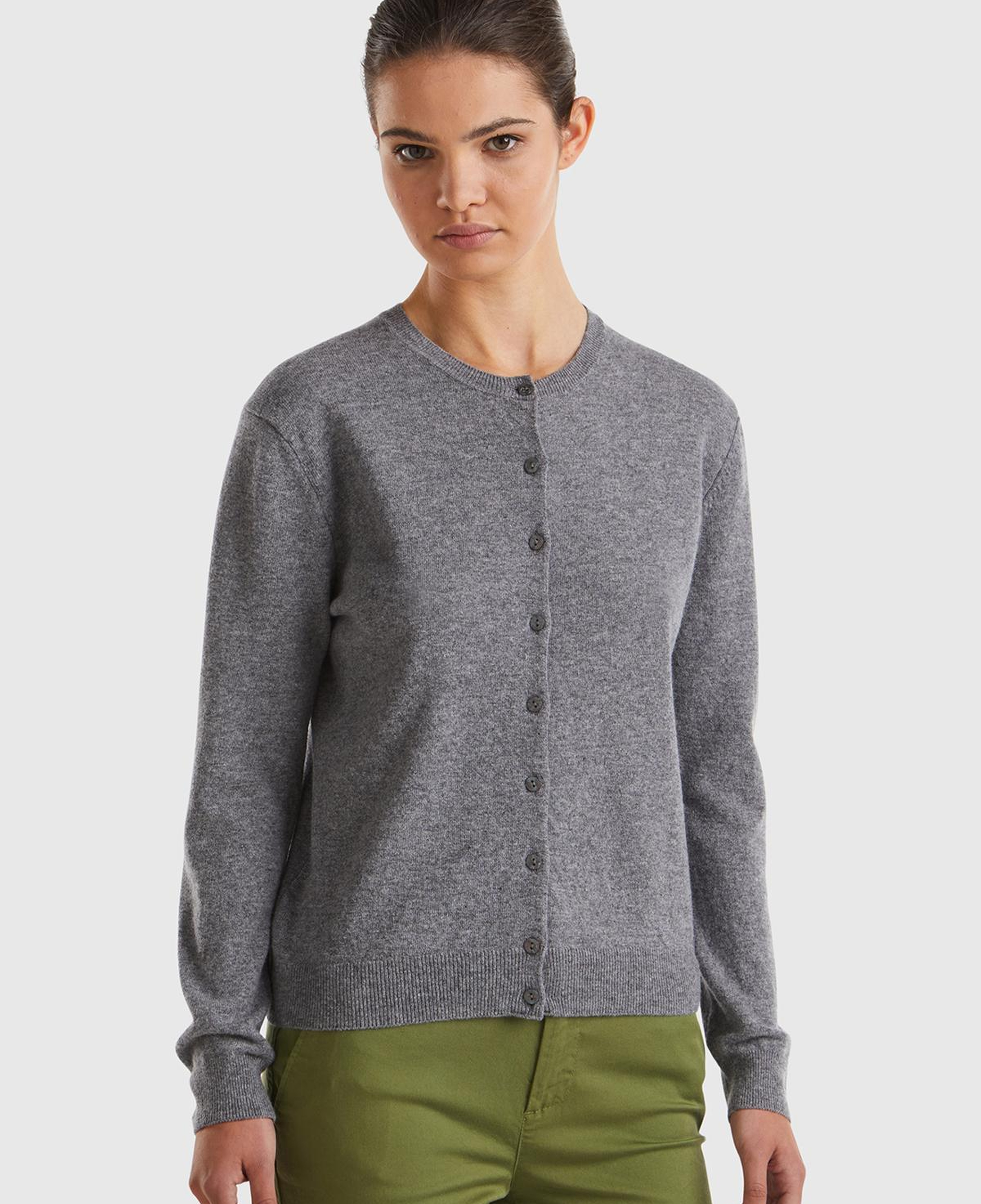 Kadın Antrasit Melanj %100 Merino Bisiklet Yaka  Hırka