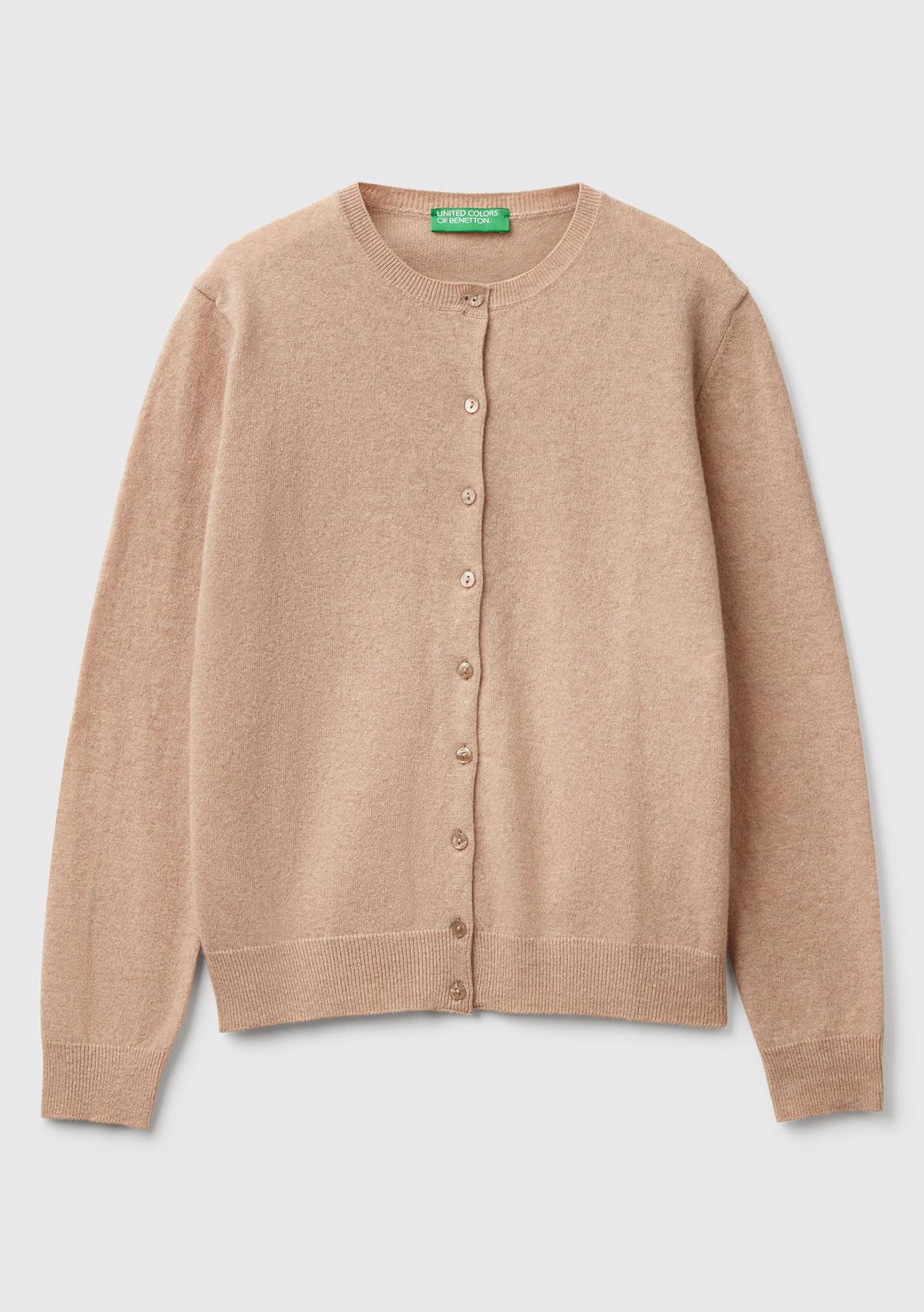 Kadın Ekru %100 Merino Bisiklet Yaka  Hırka