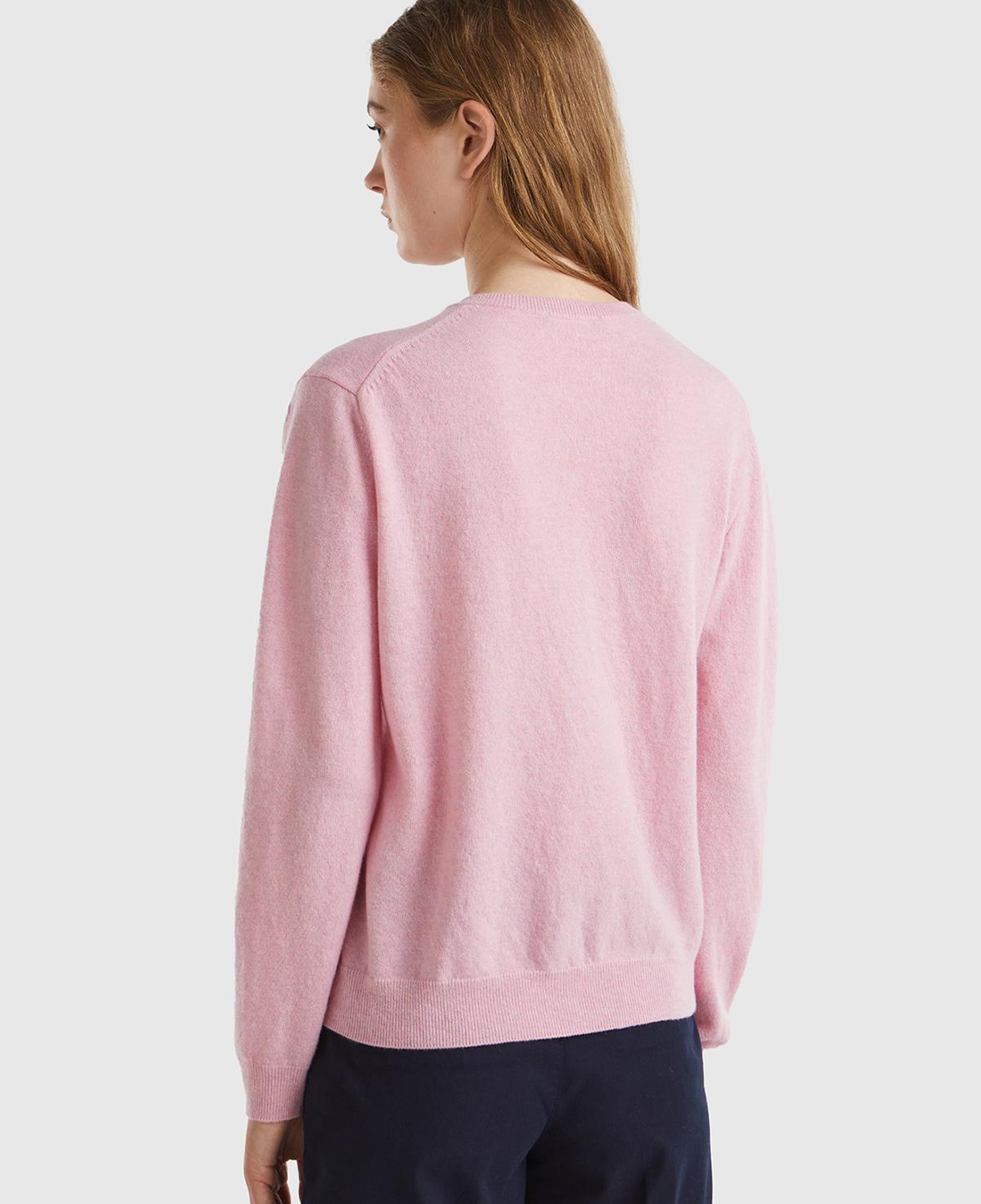 Kadın Açık Pembe %100 Merino Bisiklet Yaka  Hırka