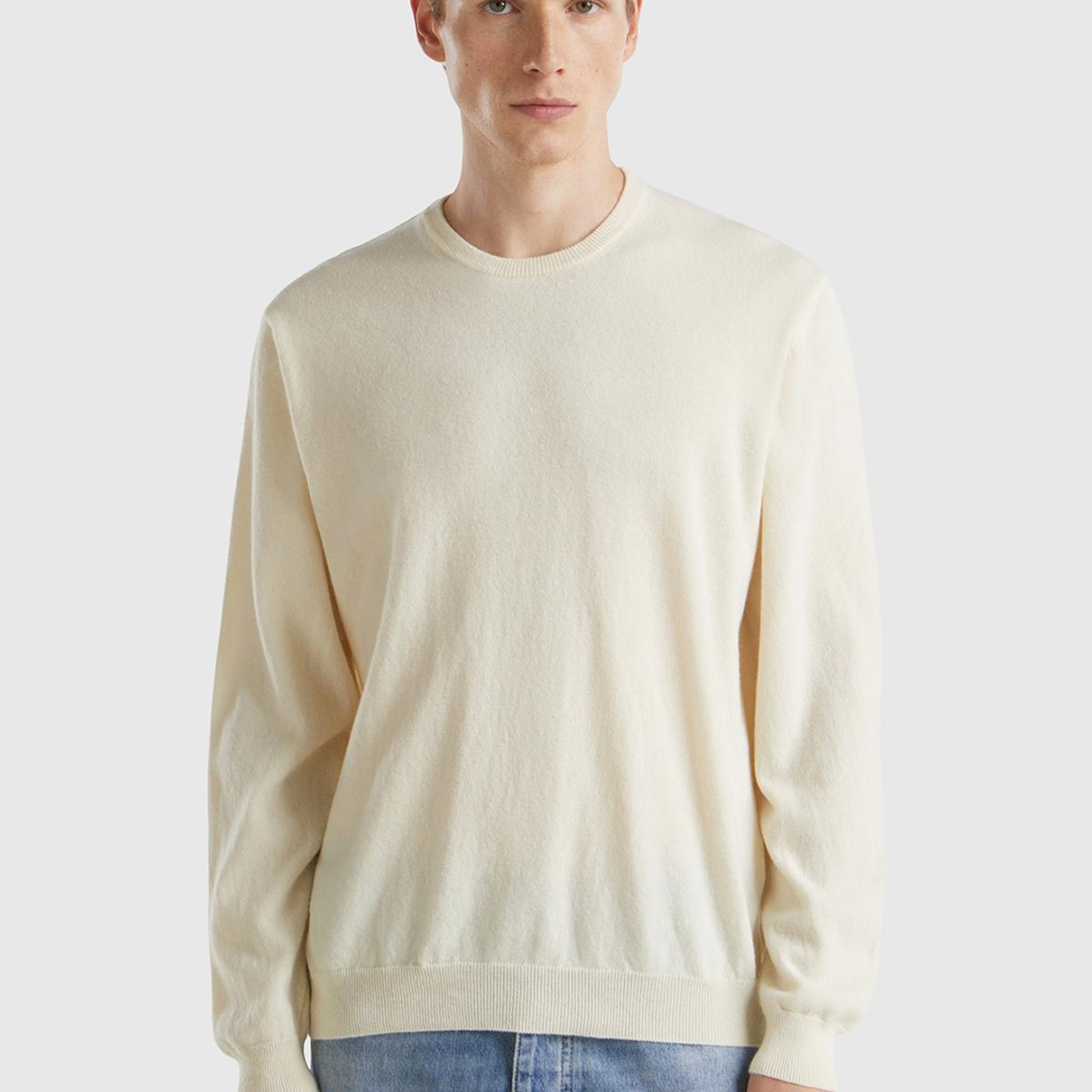 Erkek Krem %100 Merino Bisiklet Yaka  Kazak