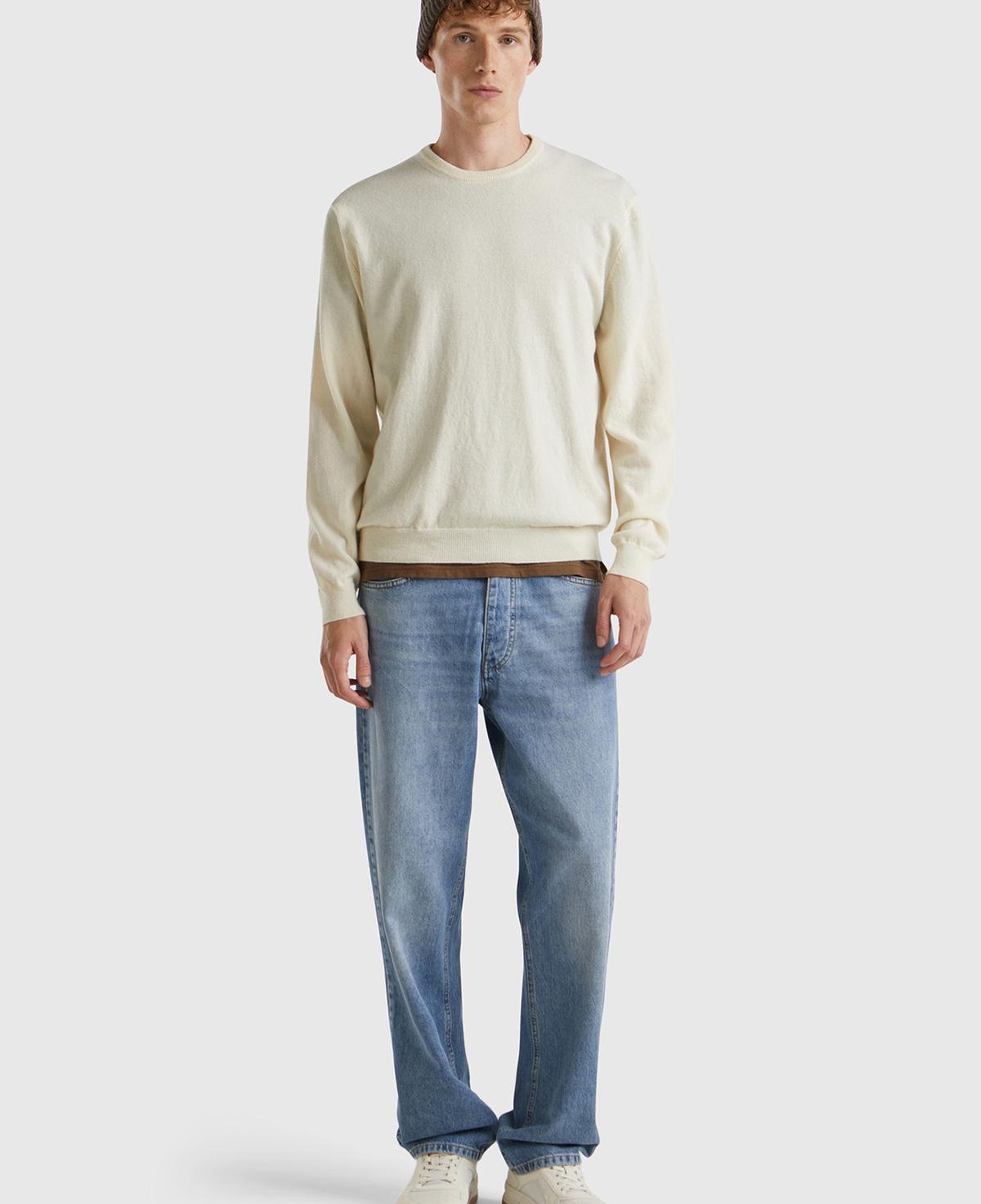 Erkek Krem %100 Merino Bisiklet Yaka  Kazak