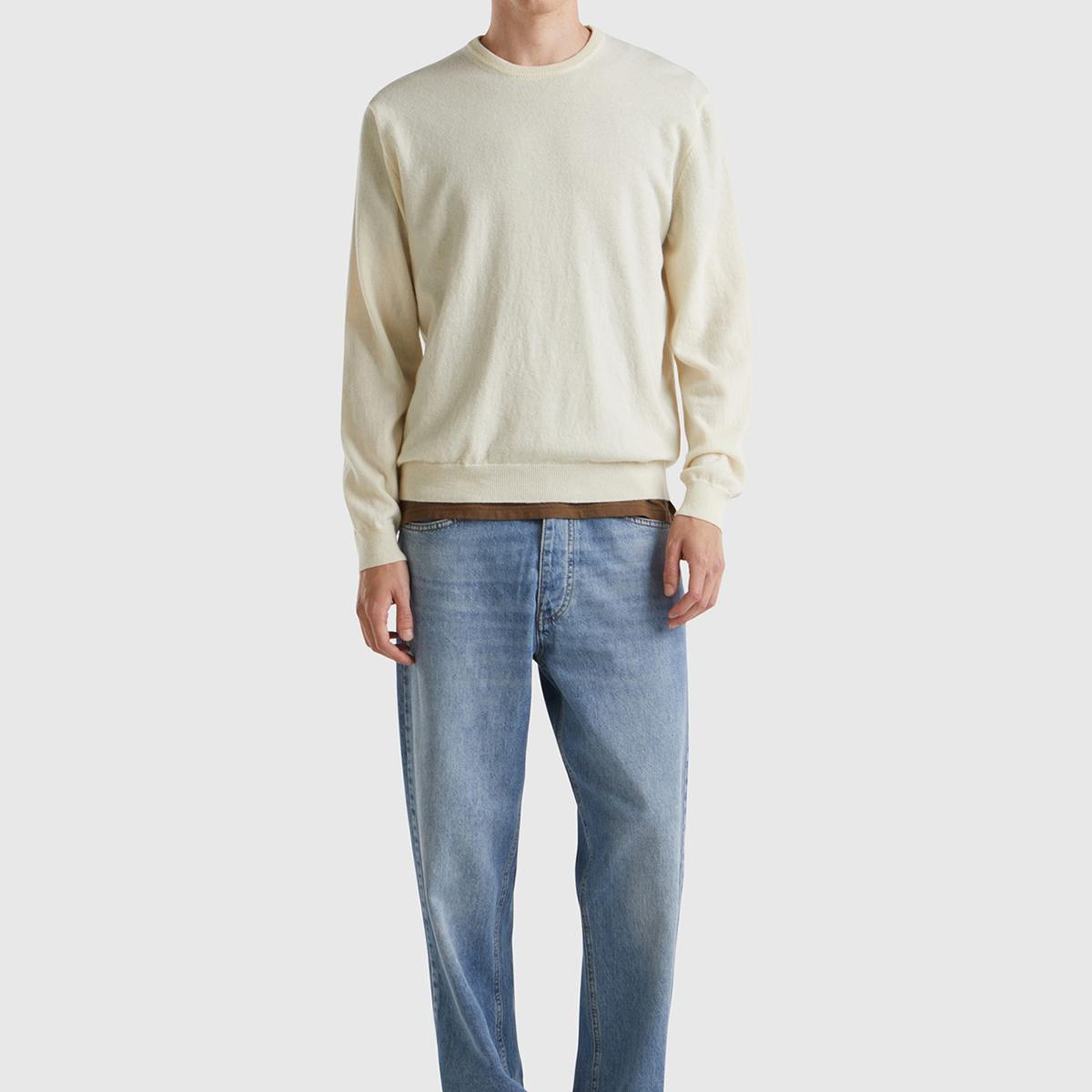 Erkek Krem %100 Merino Bisiklet Yaka  Kazak