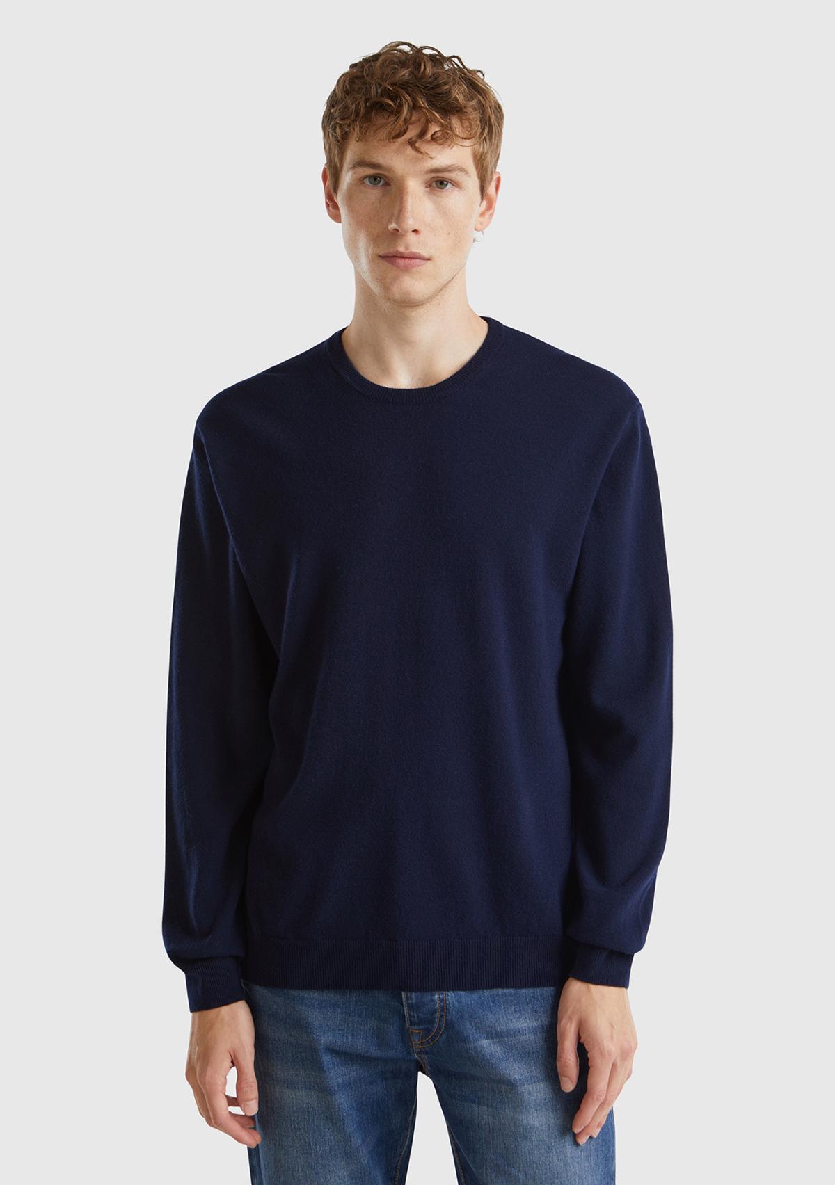 Erkek Lacivert %100 Merino Bisiklet Yaka  Kazak