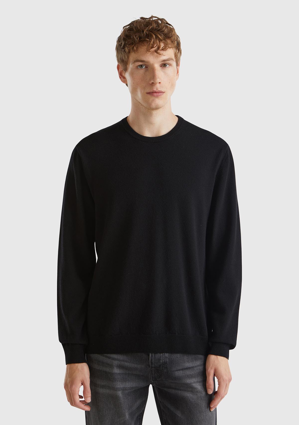 Erkek Siyah %100 Merino Bisiklet Yaka  Kazak