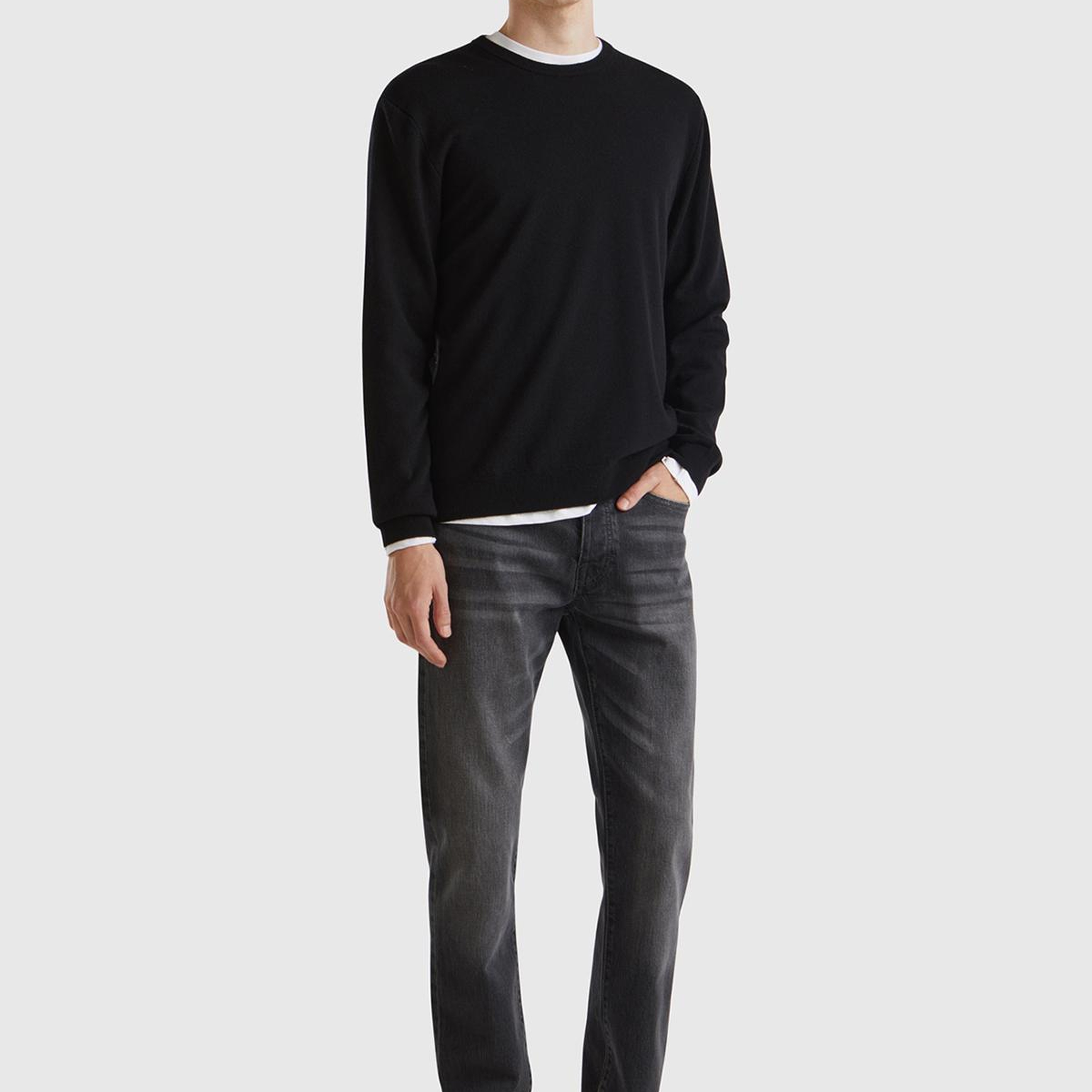 Erkek Siyah %100 Merino Bisiklet Yaka  Kazak