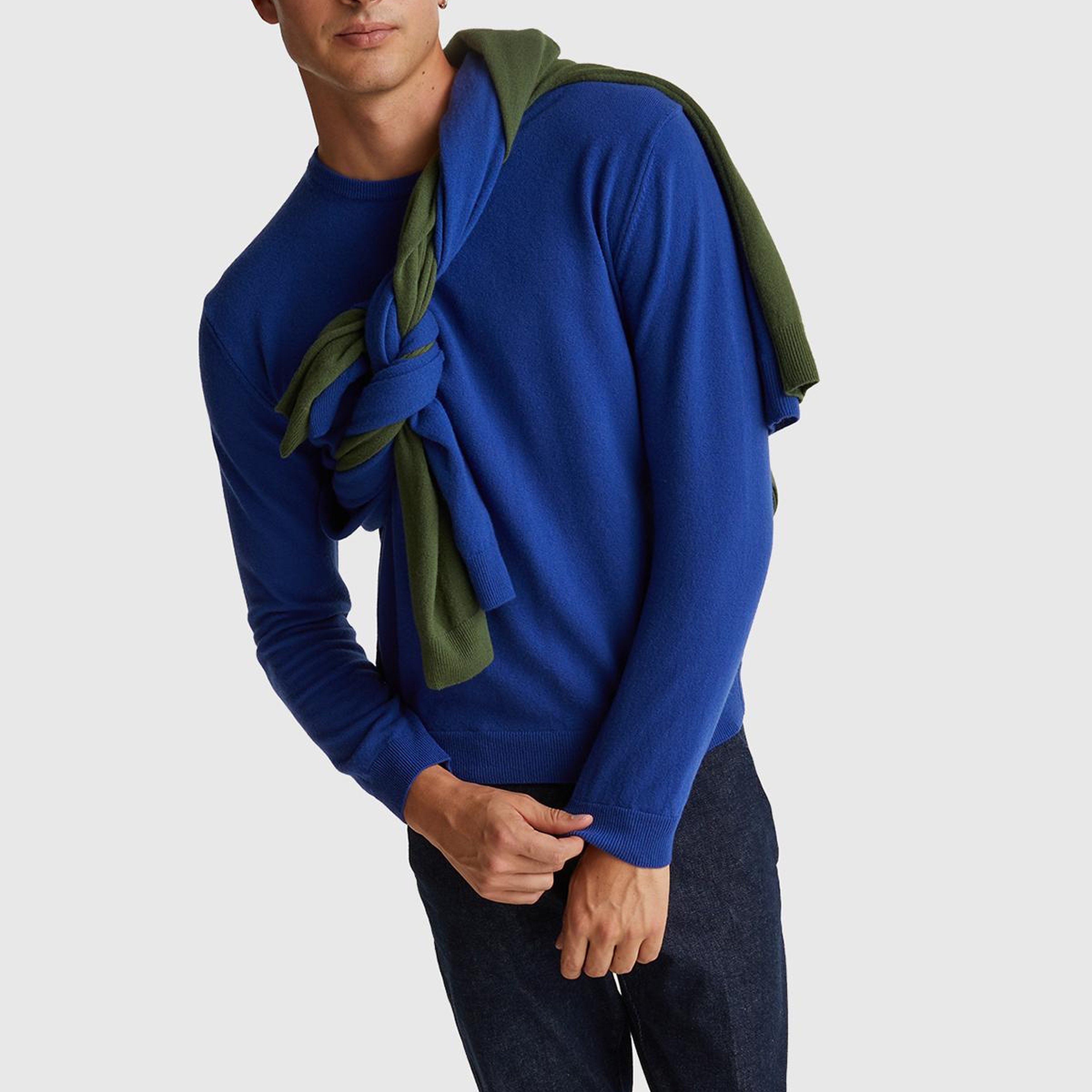 Erkek Çivit Mavi %100 Merino Bisiklet Yaka  Kazak