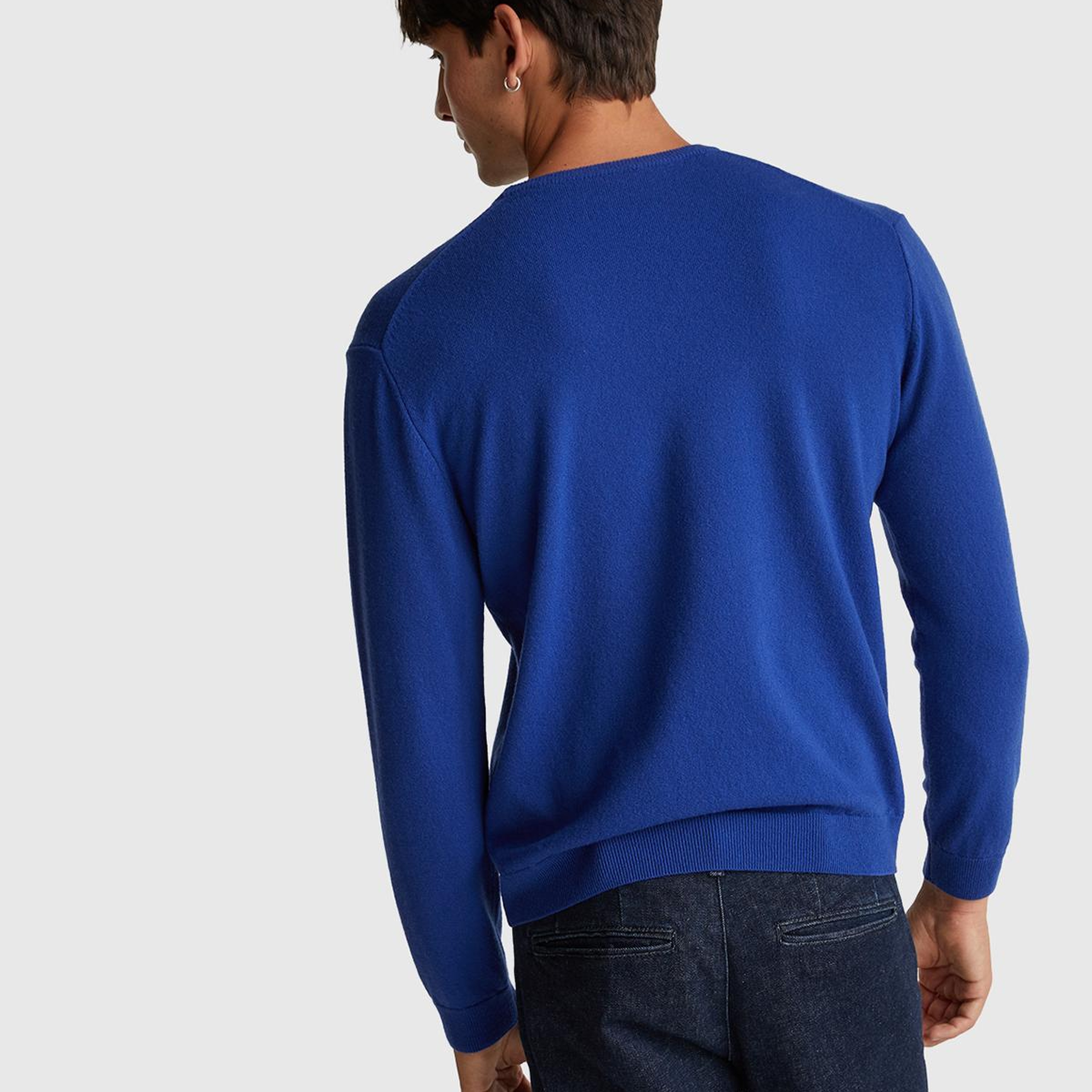 Erkek Çivit Mavi %100 Merino Bisiklet Yaka  Kazak