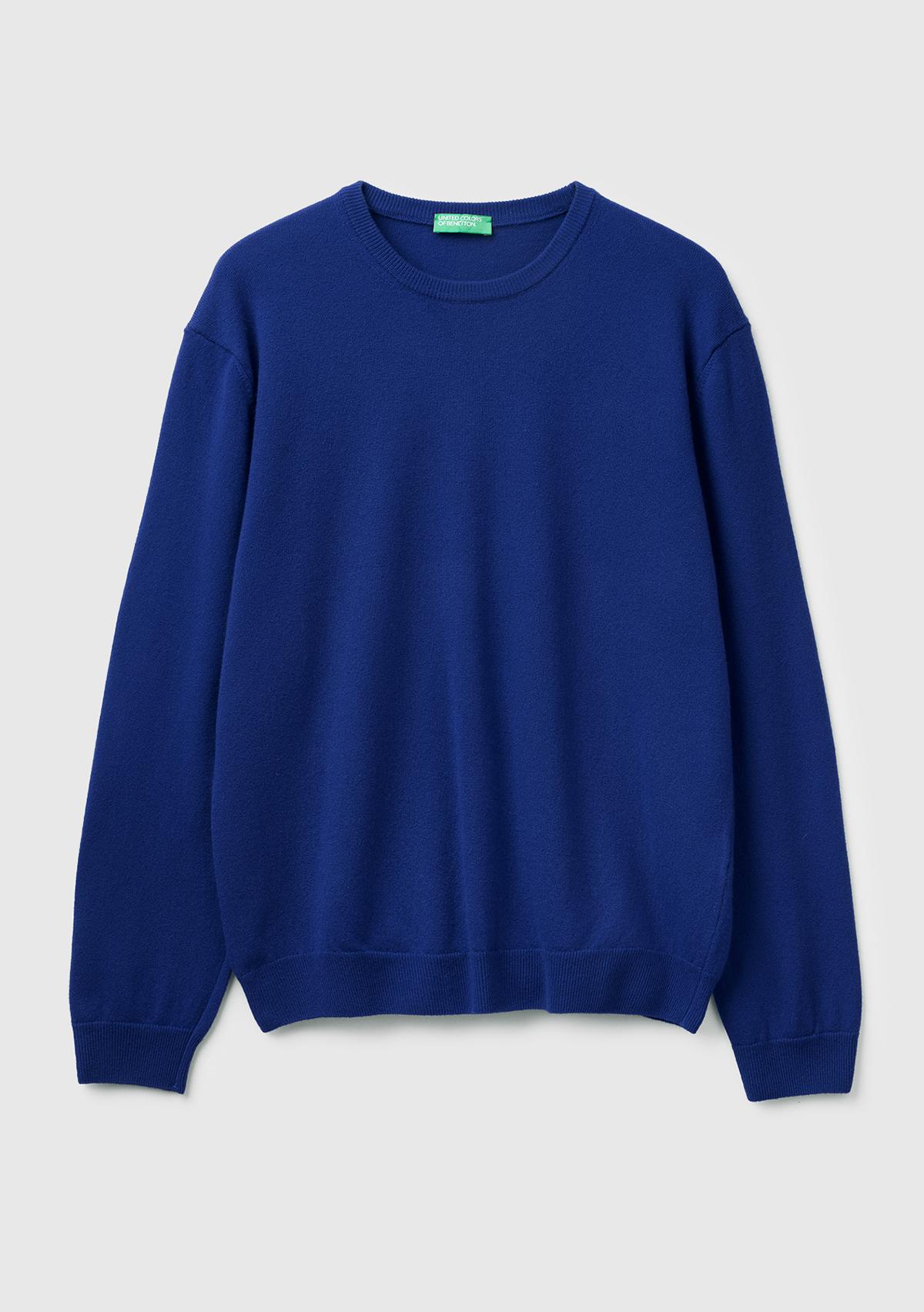 Erkek Çivit Mavi %100 Merino Bisiklet Yaka  Kazak