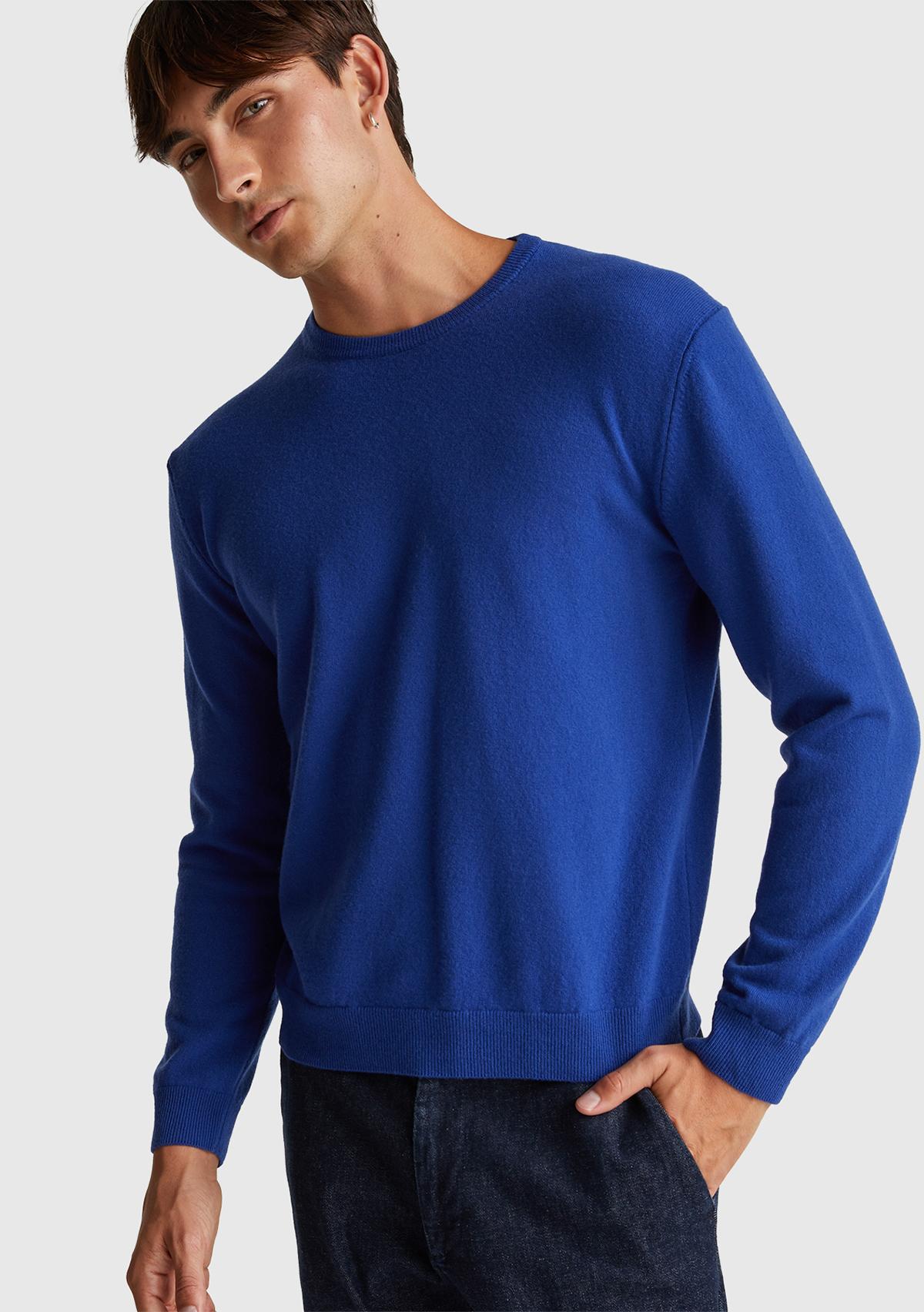 Erkek Çivit Mavi %100 Merino Bisiklet Yaka  Kazak