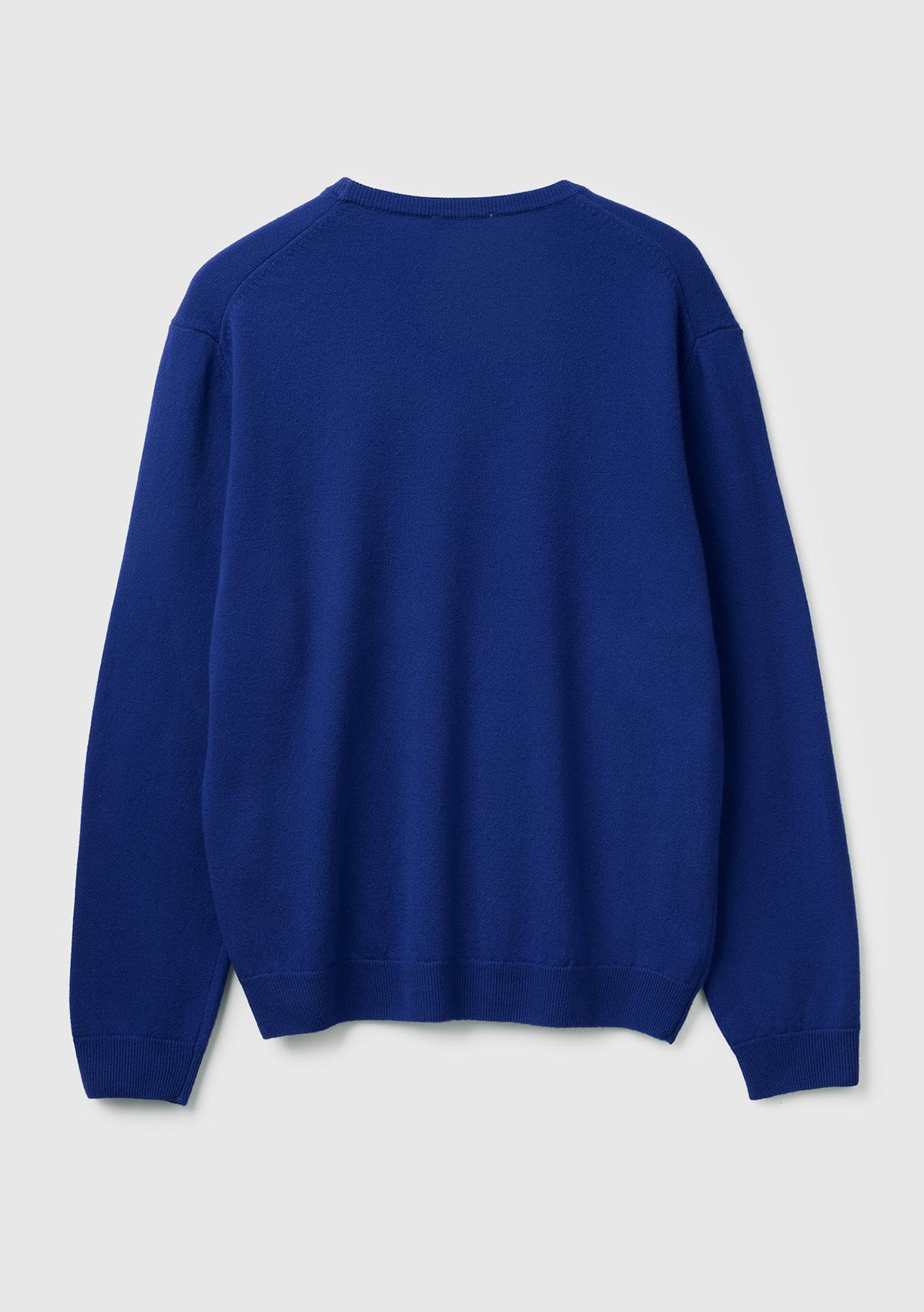 Erkek Çivit Mavi %100 Merino Bisiklet Yaka  Kazak