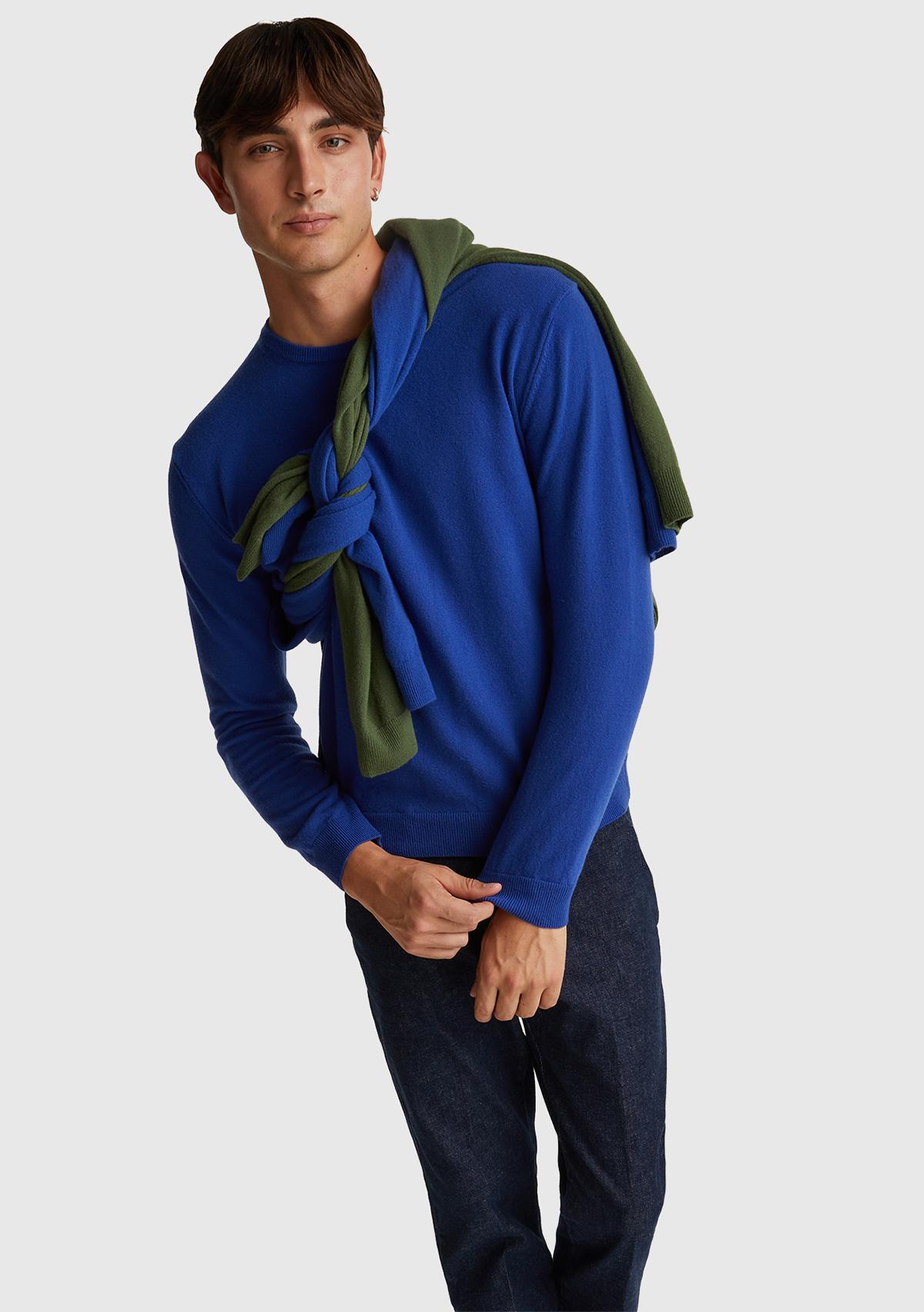 Erkek Çivit Mavi %100 Merino Bisiklet Yaka  Kazak