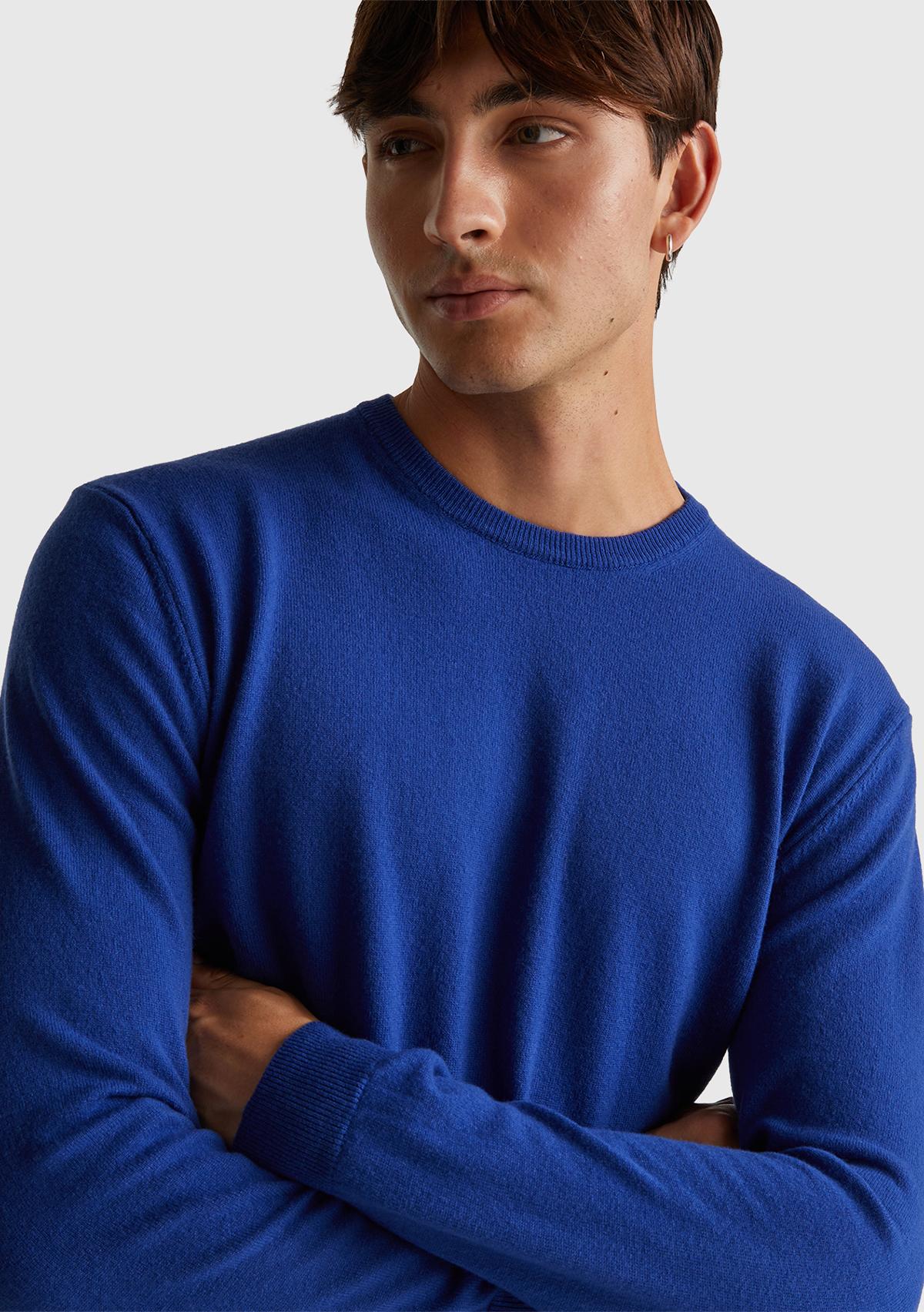 Erkek Çivit Mavi %100 Merino Bisiklet Yaka  Kazak