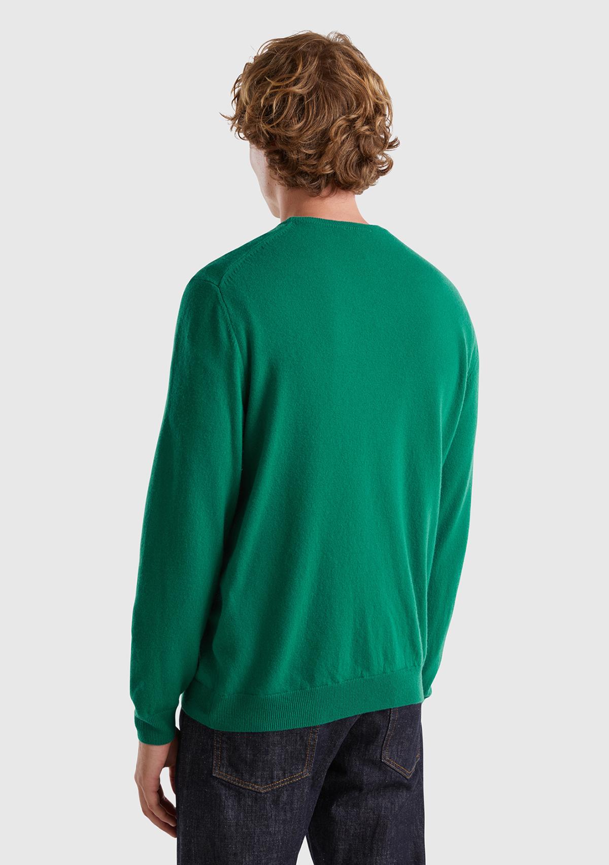 Erkek Yeşil %100 Merino Bisiklet Yaka  Kazak