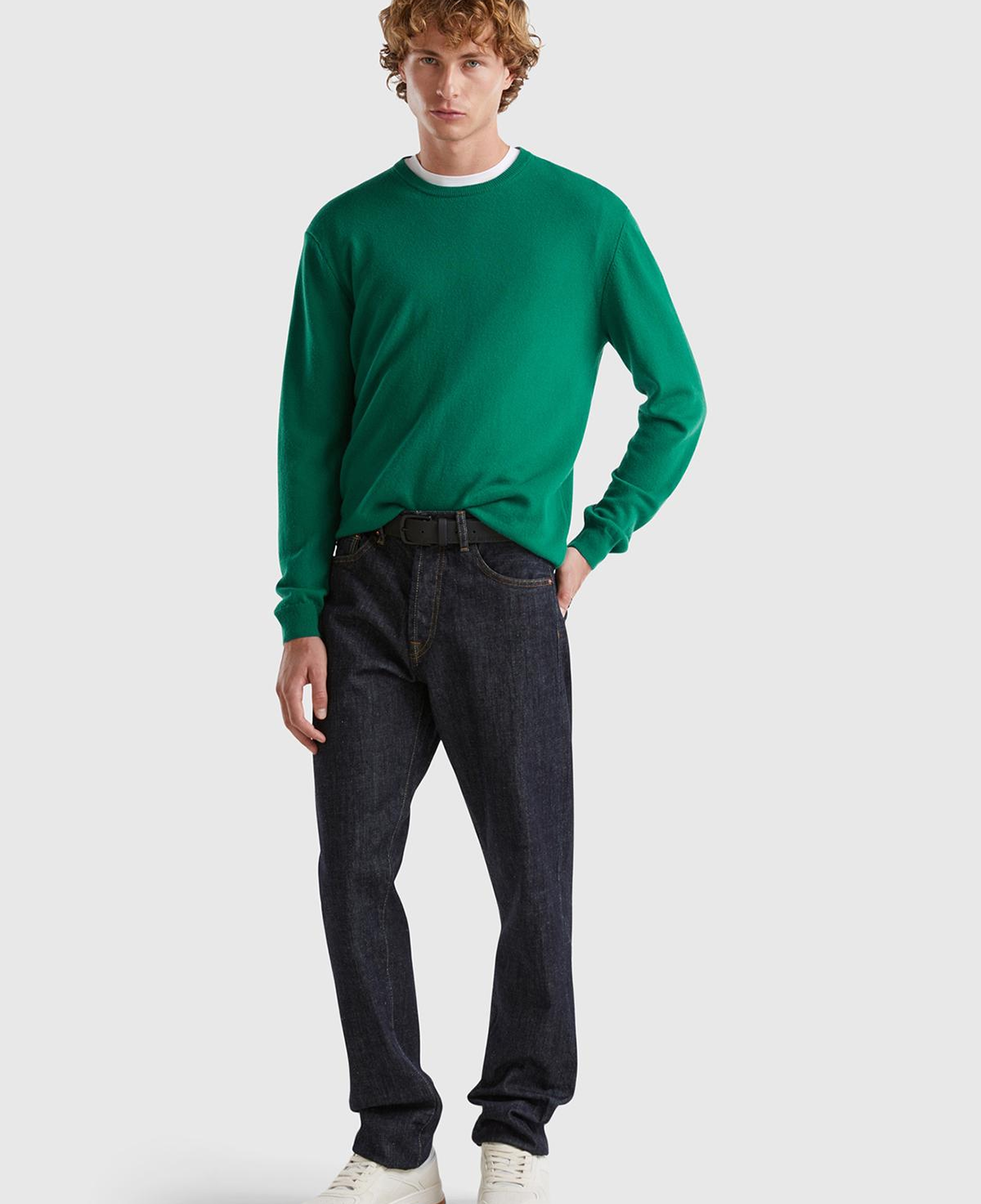 Erkek Yeşil %100 Merino Bisiklet Yaka  Kazak