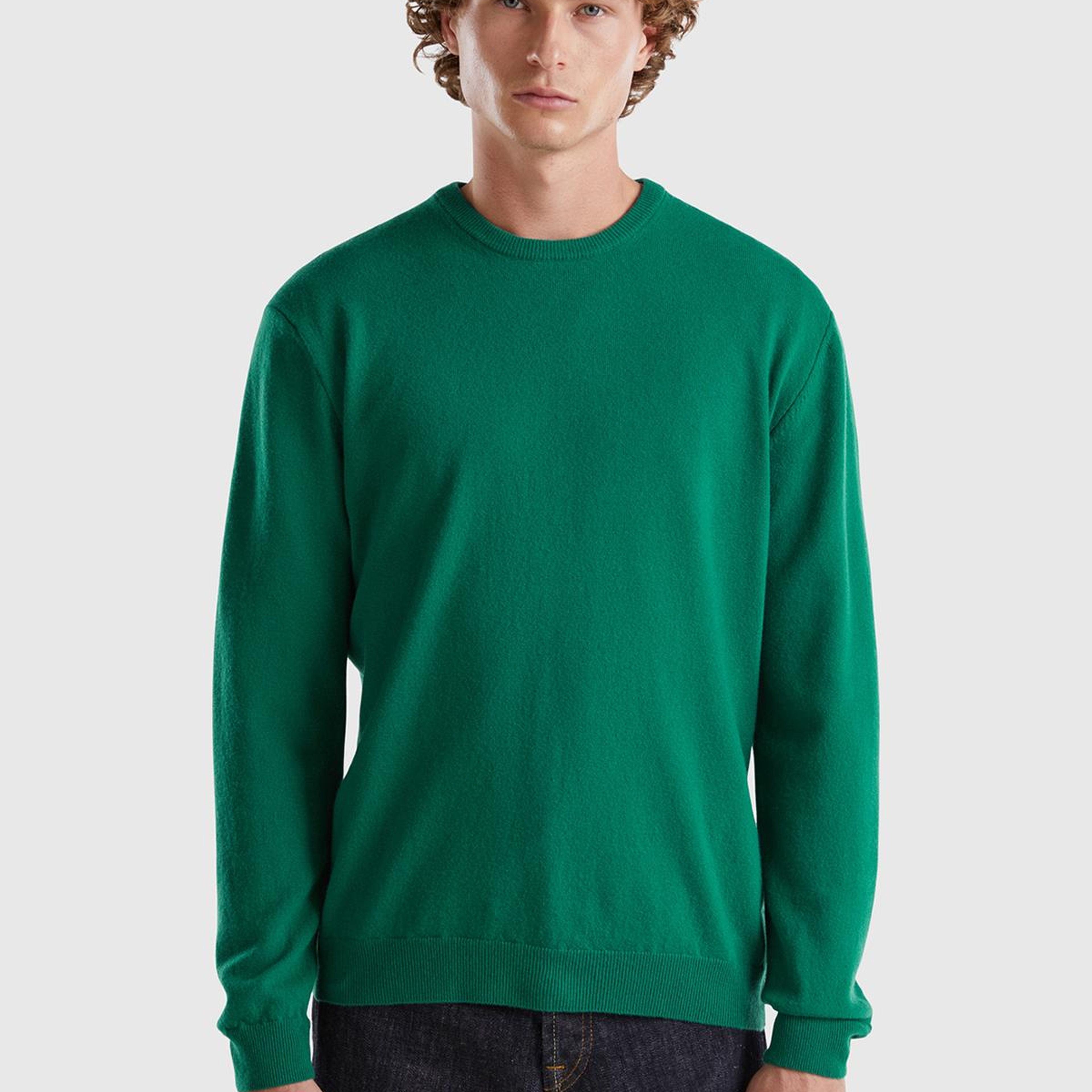 Erkek Yeşil %100 Merino Bisiklet Yaka  Kazak