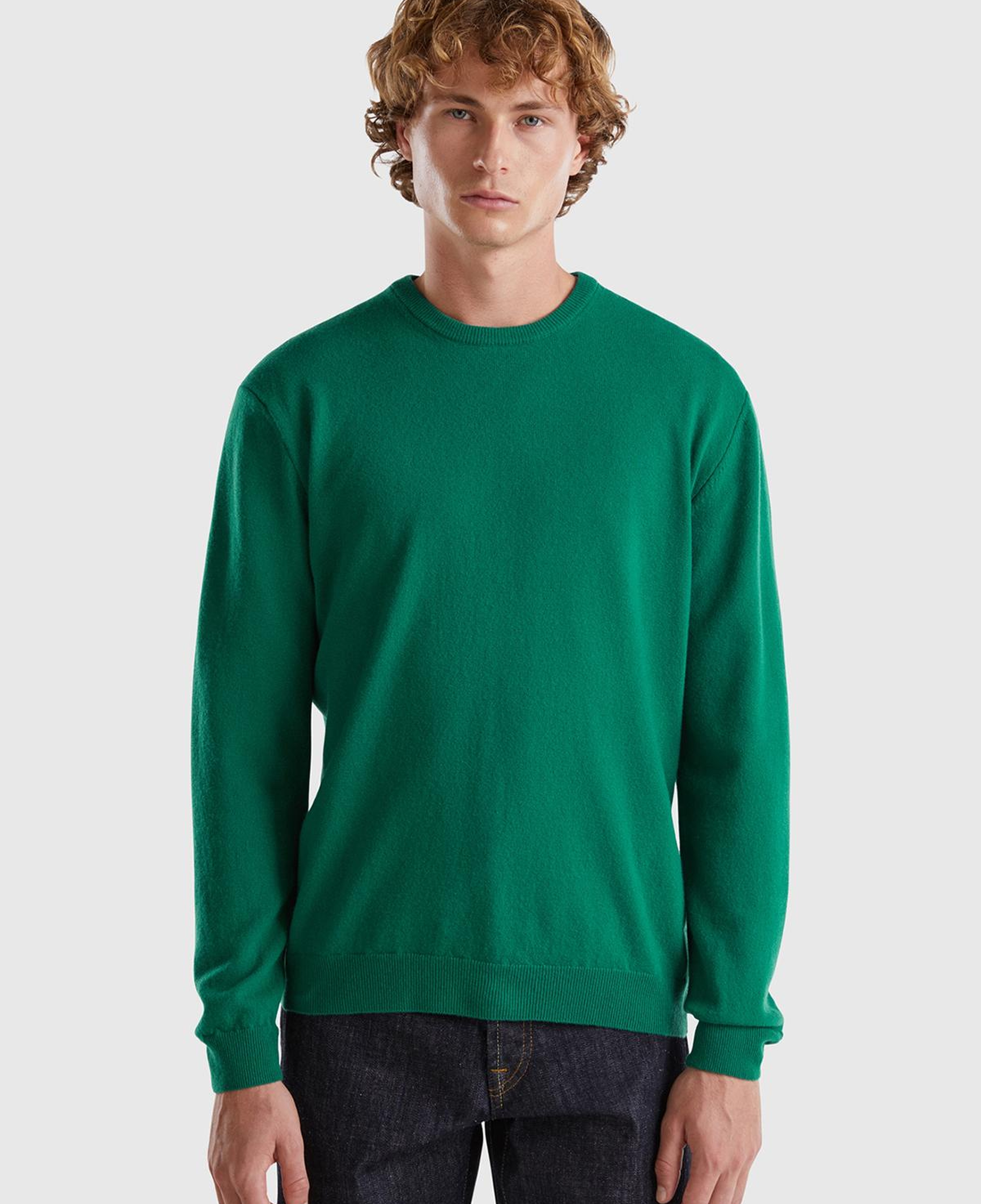 Erkek Yeşil %100 Merino Bisiklet Yaka  Kazak