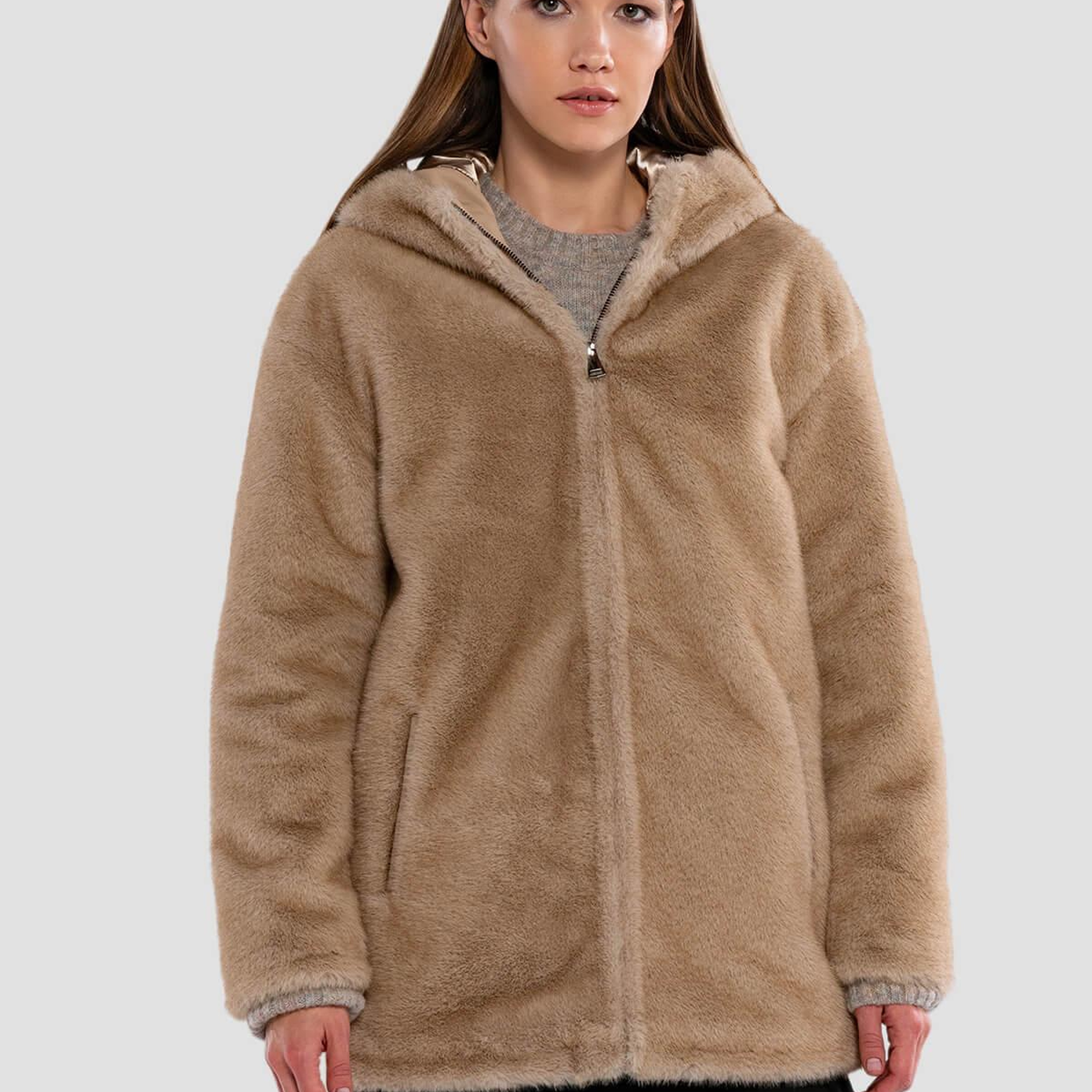 Tamer Tanca Kadın Peluş Vizon  Kumaş Mont Deri Mont