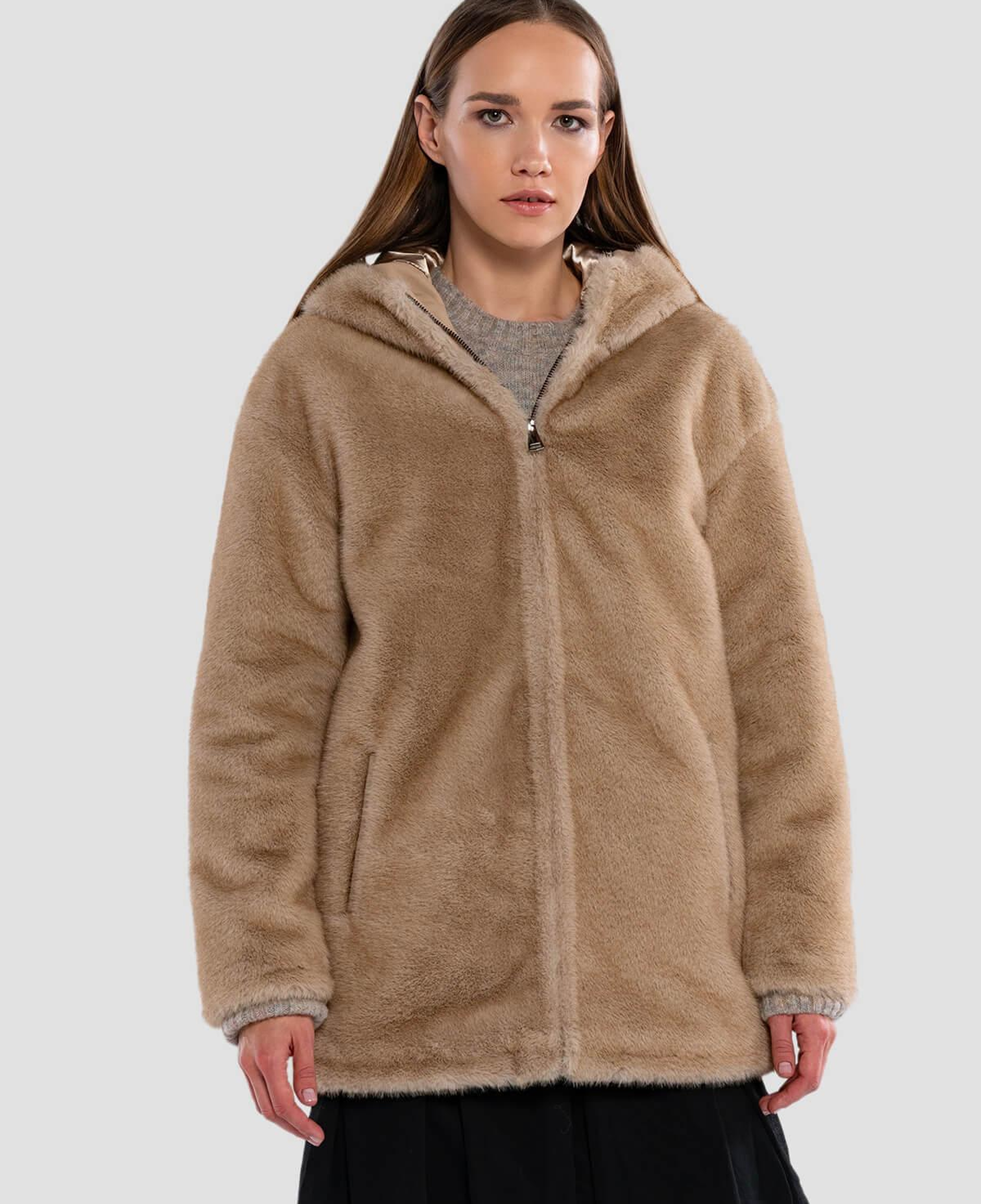 Tamer Tanca Kadın Peluş Vizon  Kumaş Mont Deri Mont