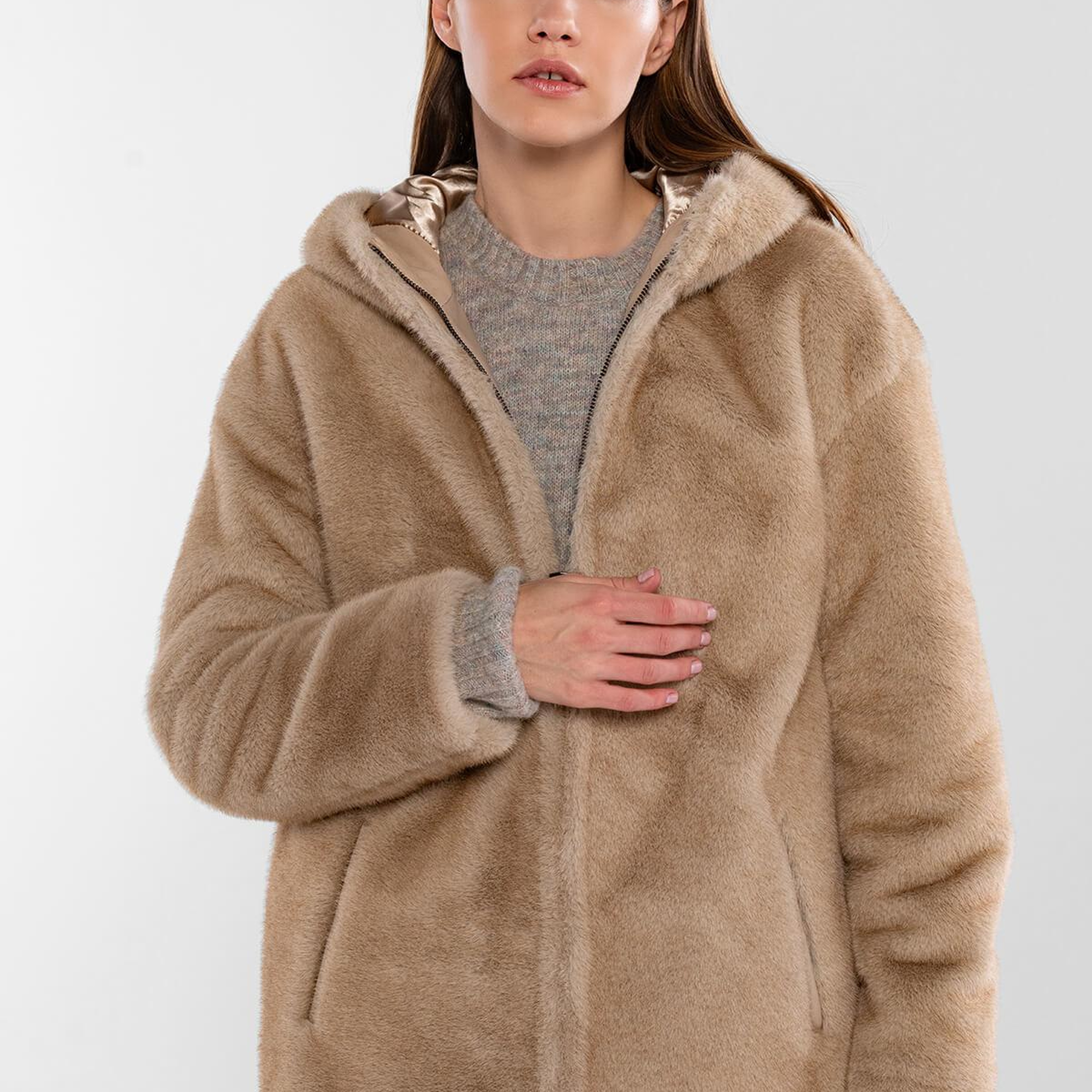 Tamer Tanca Kadın Peluş Vizon  Kumaş Mont Deri Mont