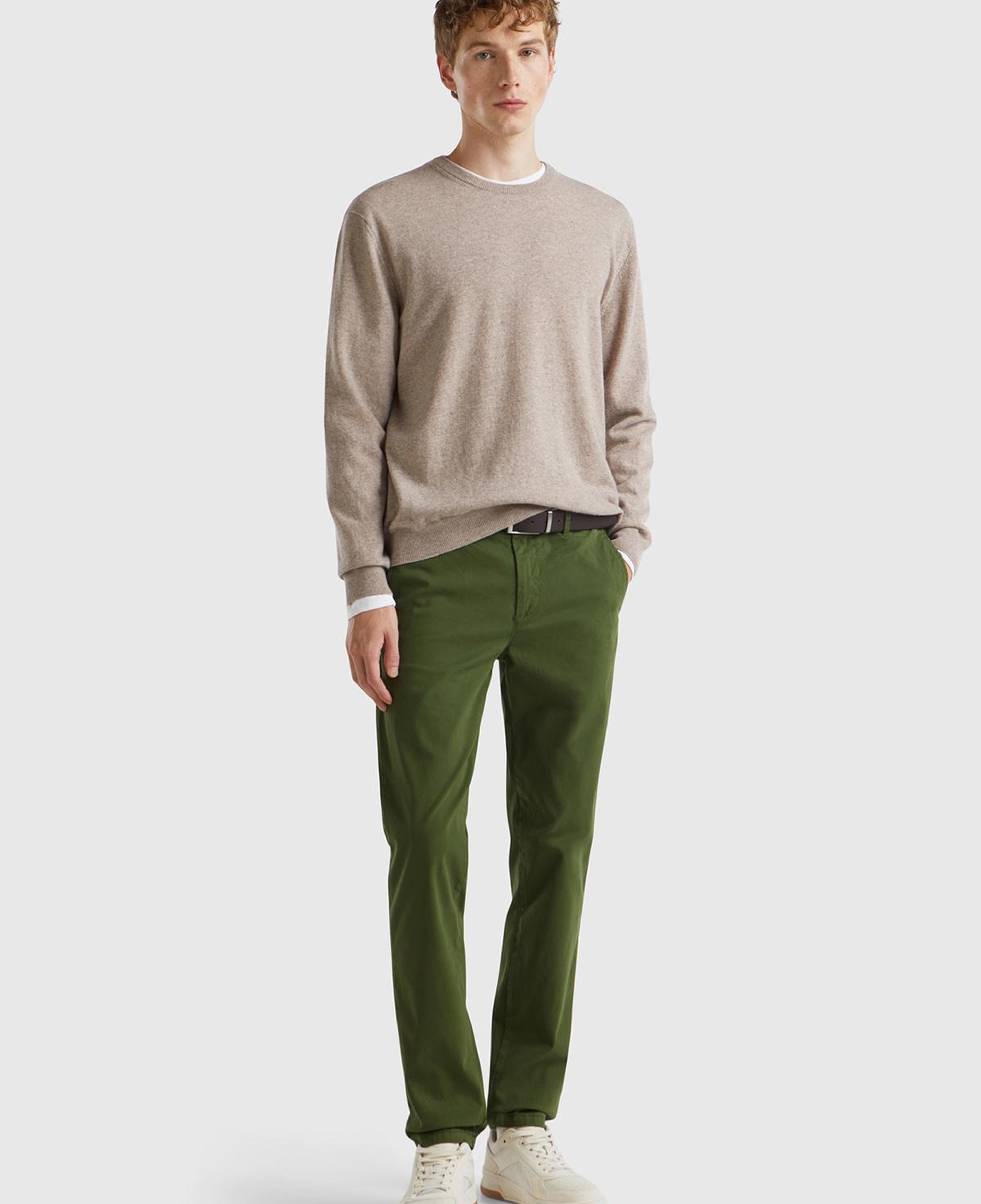 Erkek Bej Melanj %100 Merino Bisiklet Yaka  Kazak